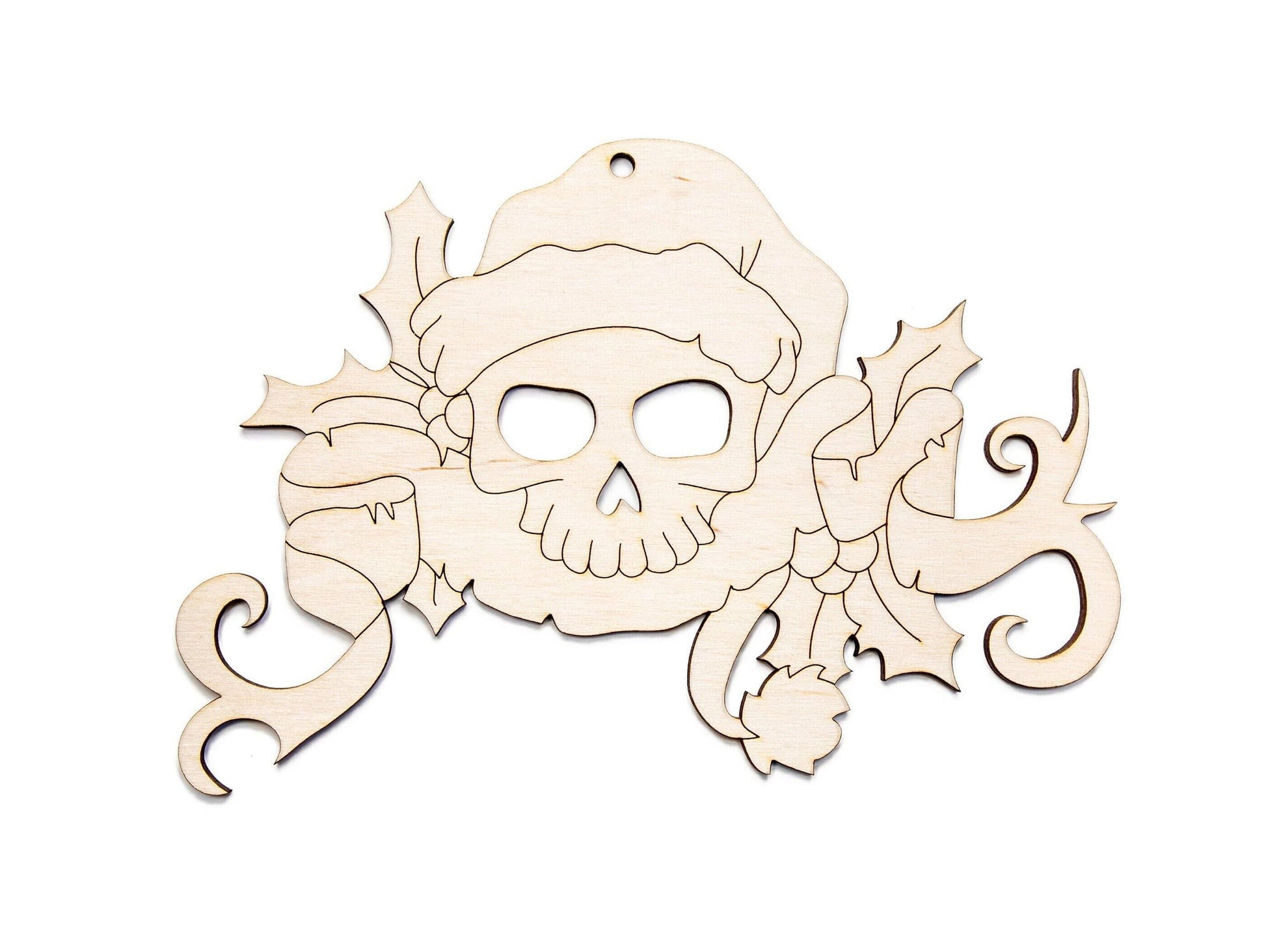Skull And Scroll Wood Cutout - Laser Cut Unfinished Craft Shape - Multiple Sizes
