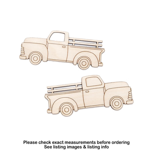 Vintage Truck Side View Detailed Wood Cutout - Laser Cut Unfinished Craft Shape - Multiple Sizes