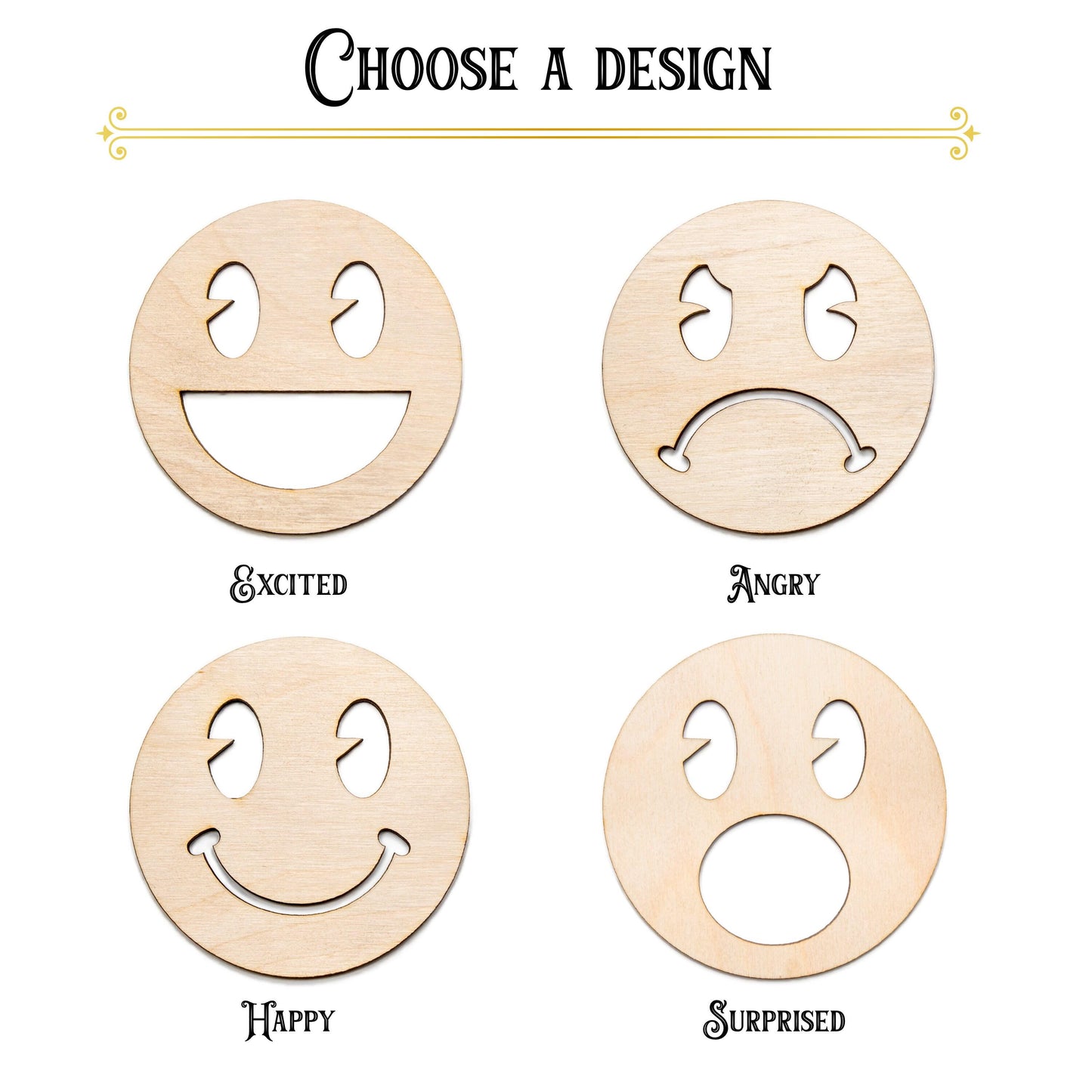 Happy Face Wood Cutout - Laser Cut Unfinished Craft Shape - Multiple Sizes