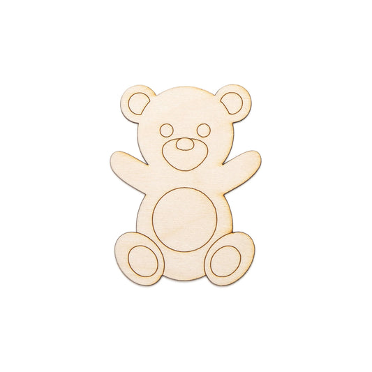 Teddy Bear Wood Cutout - Laser Cut Unfinished Craft Shape - Multiple Sizes