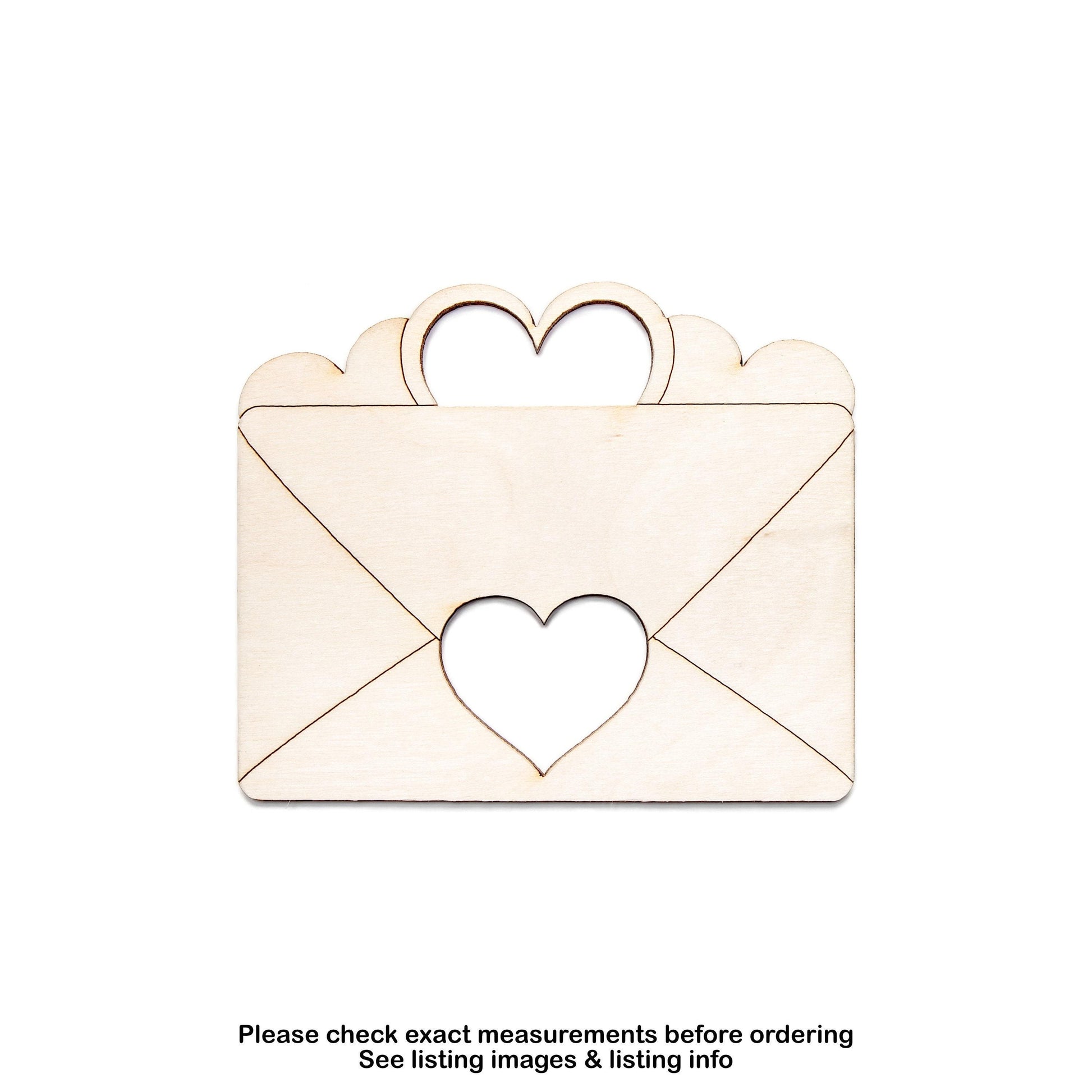 Heart Envelope Wood Cutout - Laser Cut Unfinished Craft Shape - Multiple Sizes