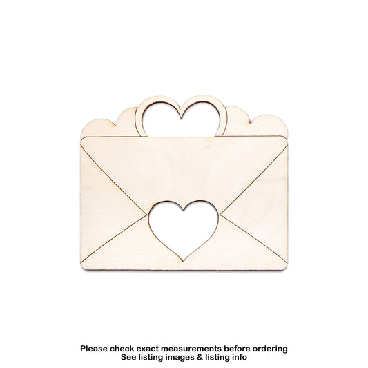 Heart Envelope Wood Cutout - Laser Cut Unfinished Craft Shape - Multiple Sizes
