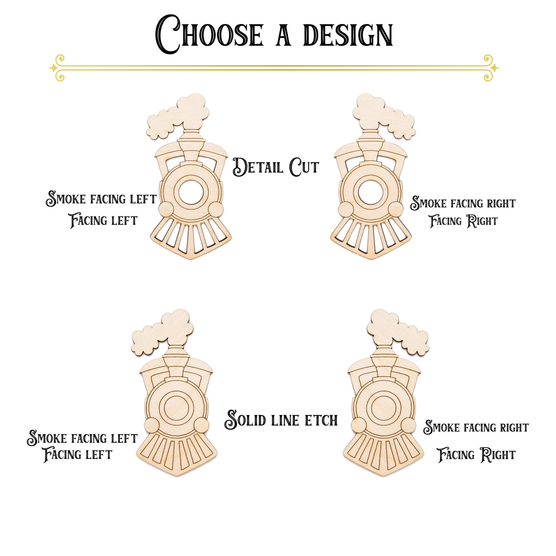 Steam Train Front View Detailed Wood Cutout - Laser Cut Unfinished Craft Shape - Multiple Sizes