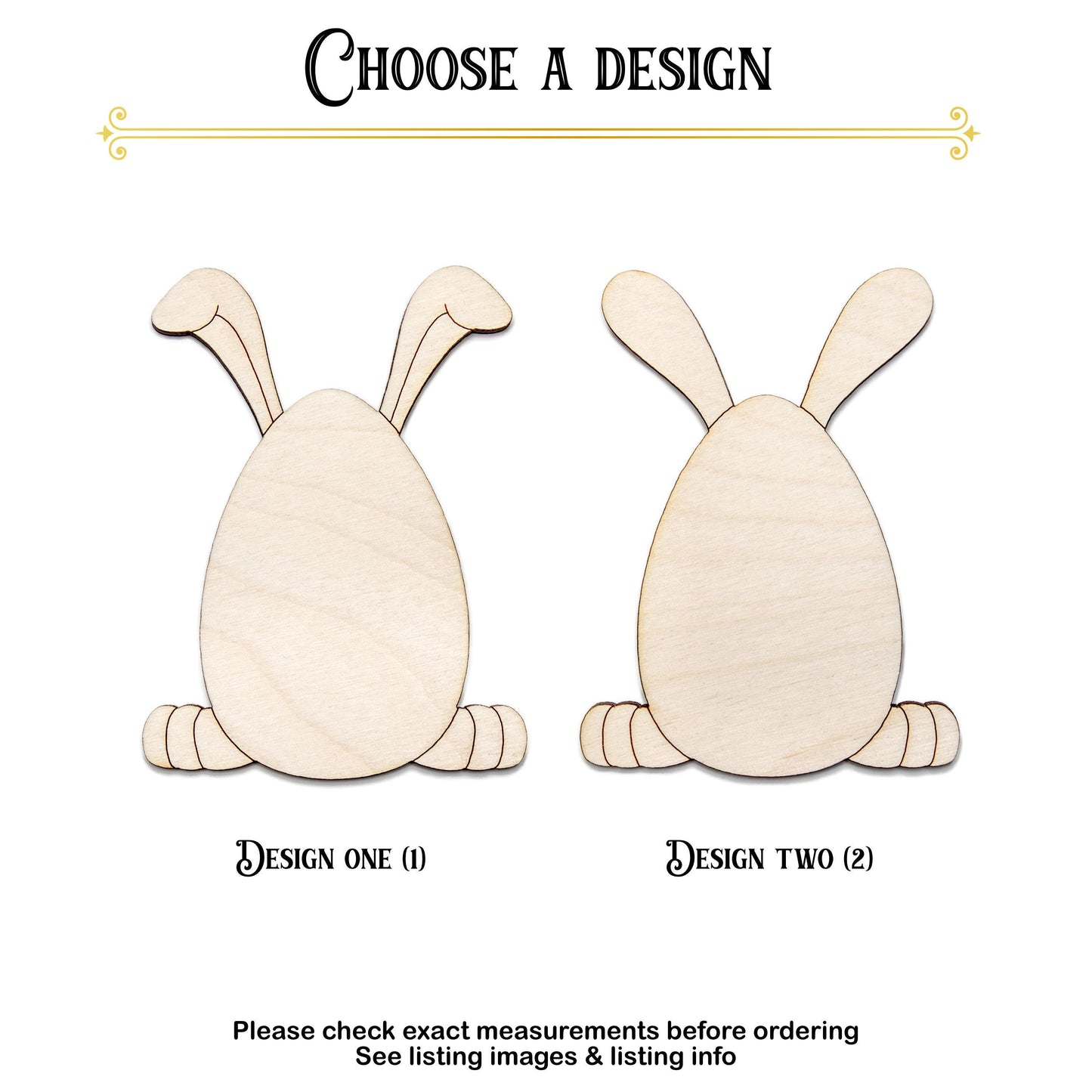 Egg With Bunny Ears Wood Cutout - Laser Cut Unfinished Craft Shape - Multiple Sizes