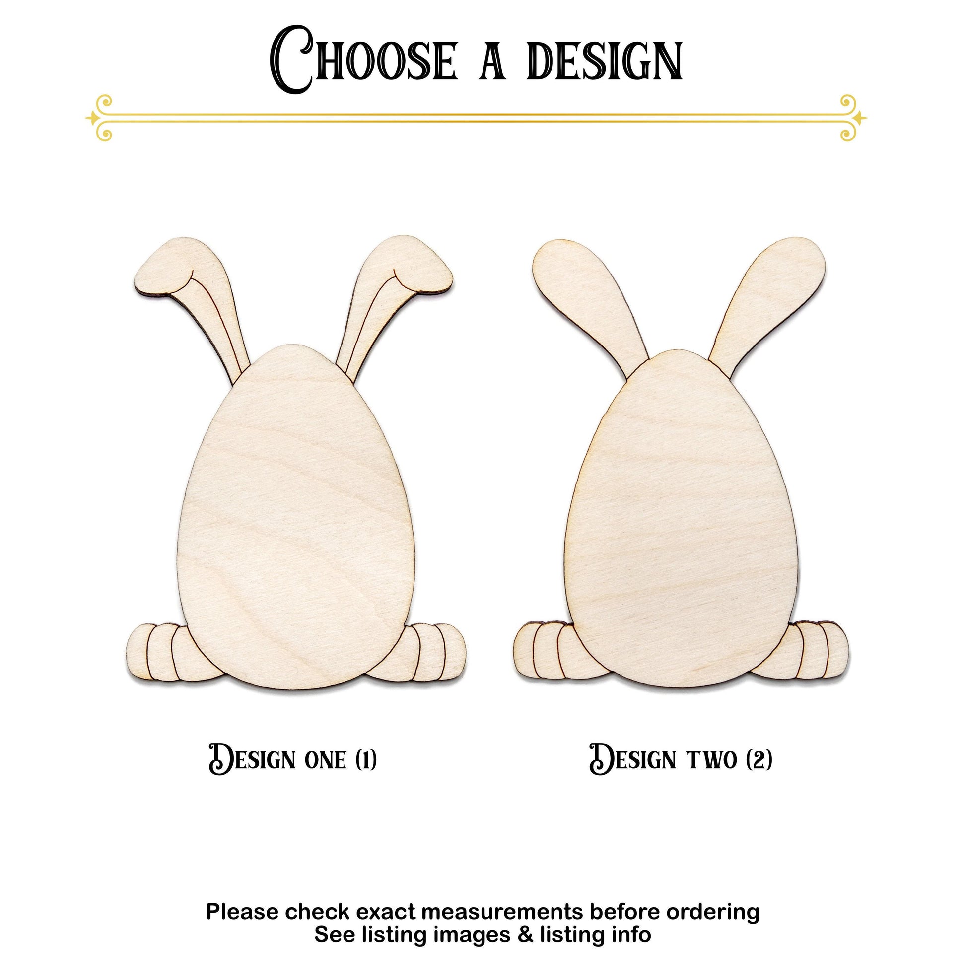 Egg With Bunny Ears Wood Cutout - Laser Cut Unfinished Craft Shape - Multiple Sizes