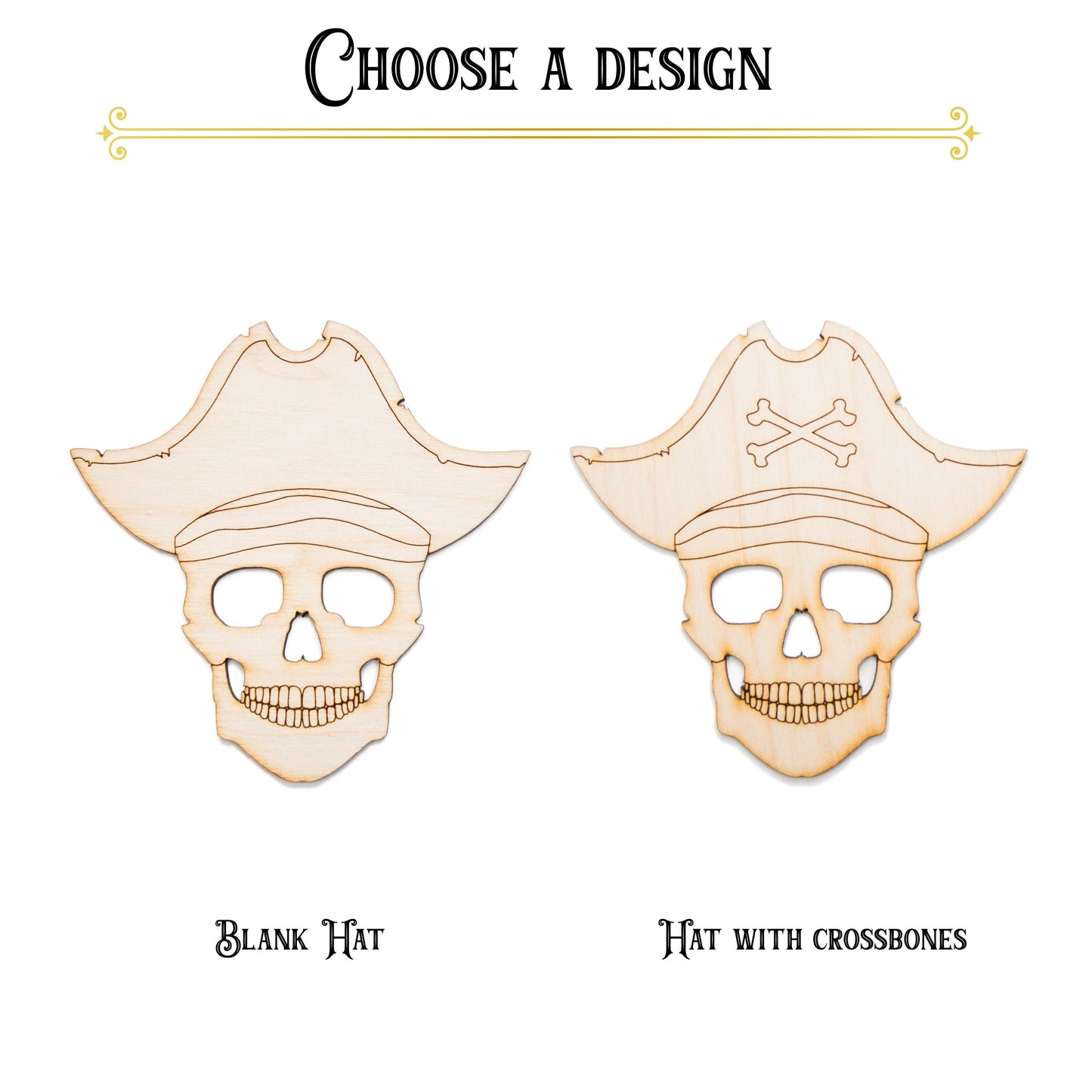 Pirate Skull Head Wood Cutout - Laser Cut Unfinished Craft Shape - Multiple Sizes