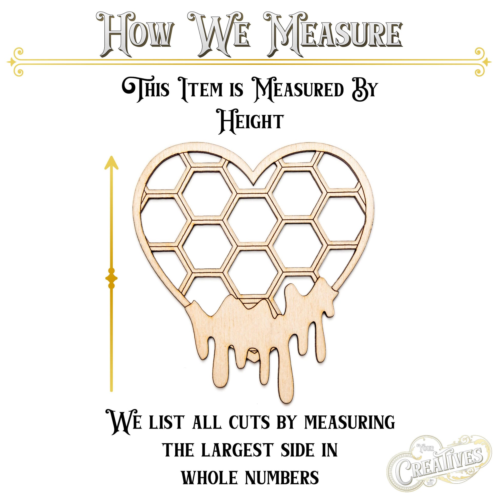 Honeycomb Heart With Honey Detailed Wood Cutout - Laser Cut Unfinished Craft Shape - Multiple Sizes