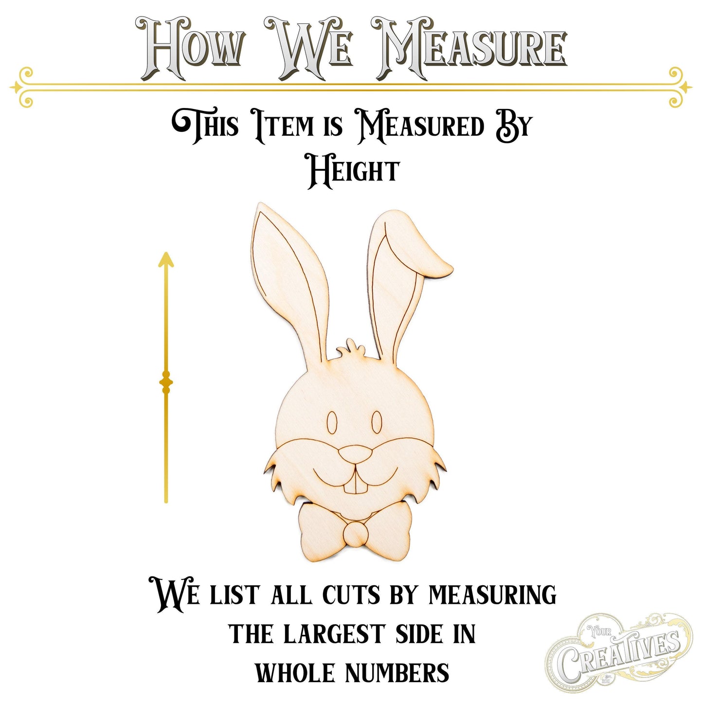 Bunny Head With Bow Wood Cutout - Laser Cut Unfinished Craft Shape - Multiple Sizes