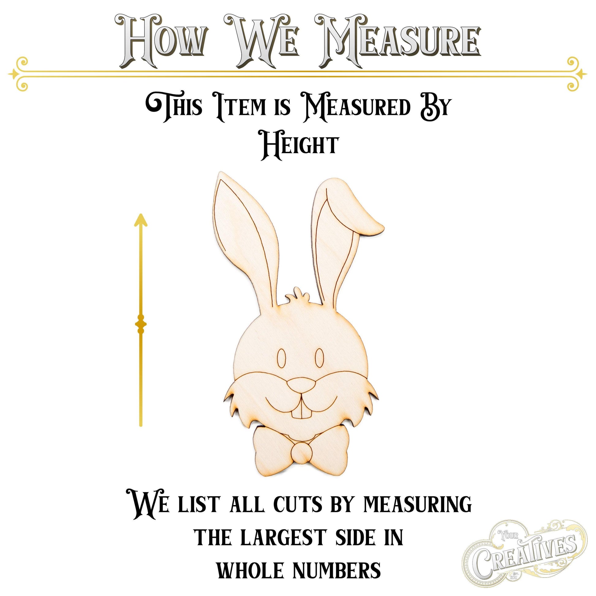 Bunny Head With Bow Wood Cutout - Laser Cut Unfinished Craft Shape - Multiple Sizes