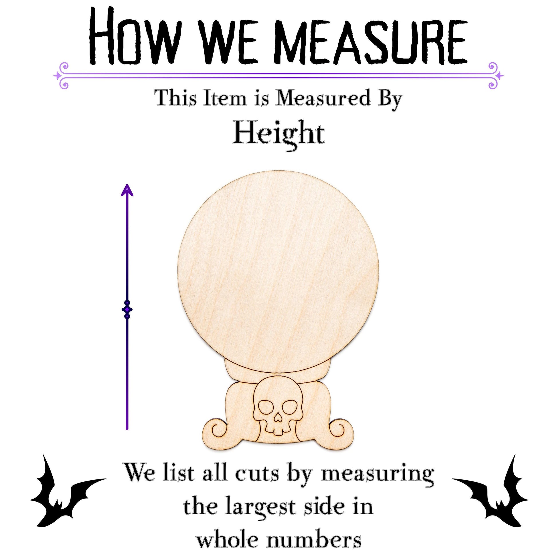 Crystal Ball With Skull Wood Cutout - Laser Cut Unfinished Craft Shape - Multiple Sizes