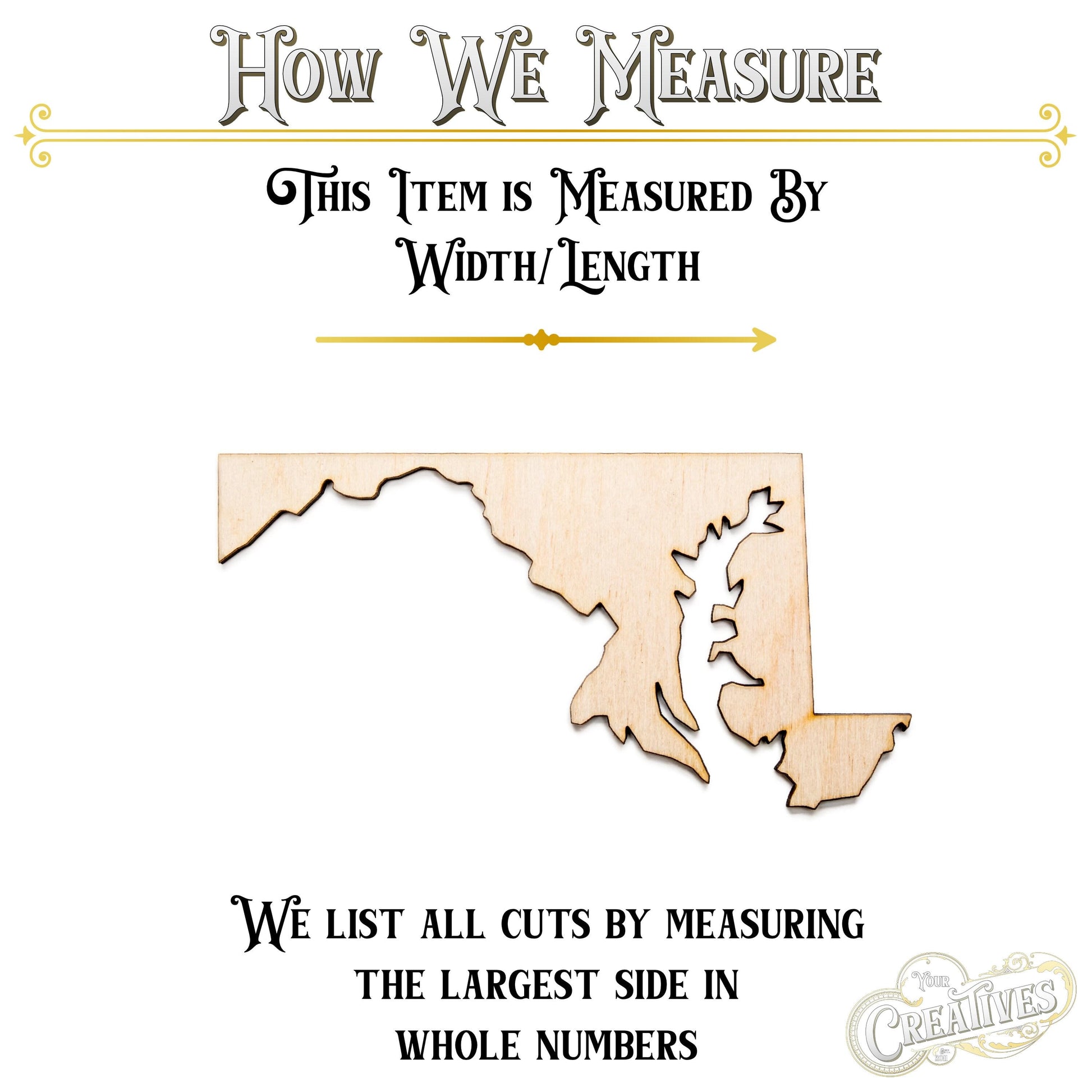 Maryland State Wood Cutout - Laser Cut Unfinished Craft Shape - Multiple Sizes