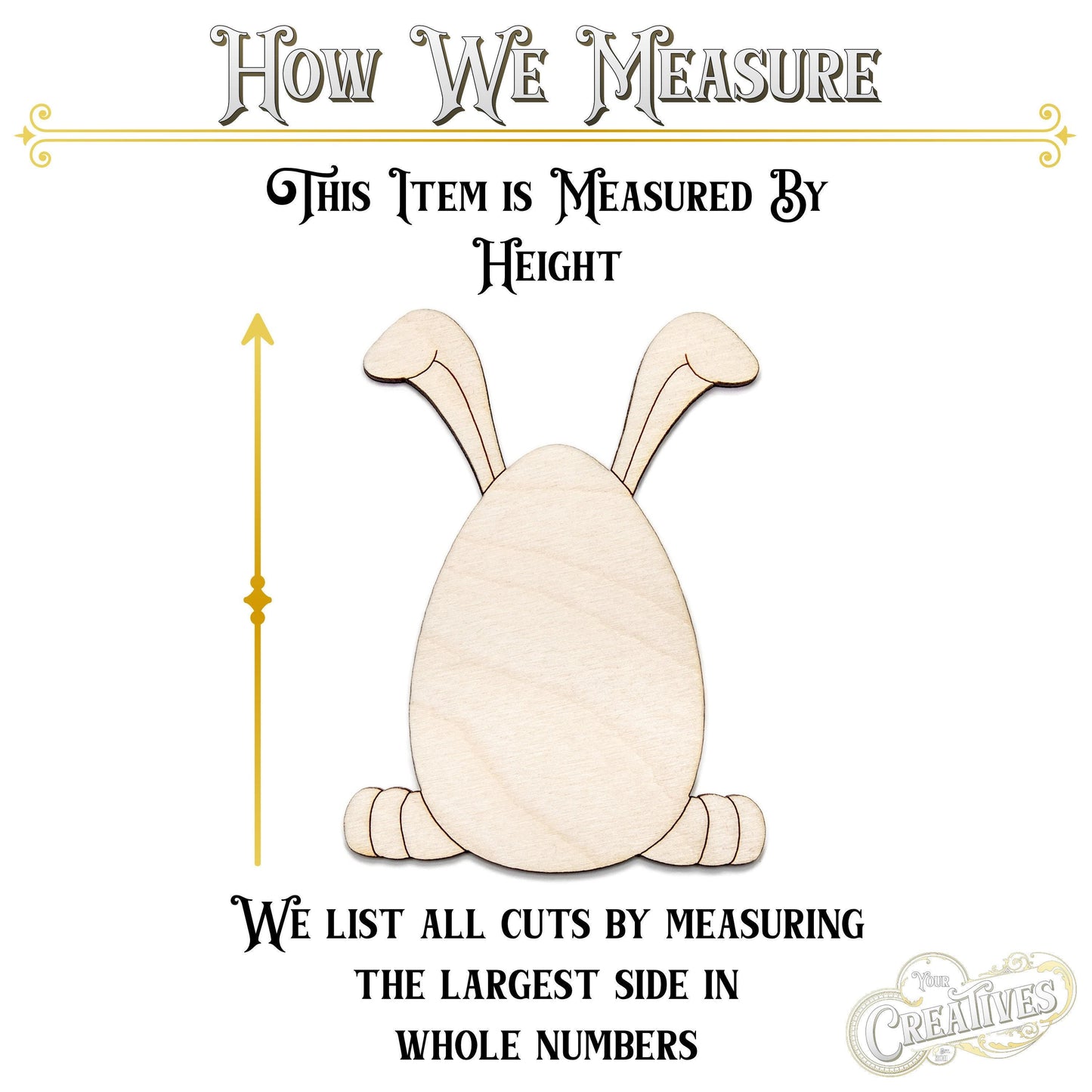 Egg With Bunny Ears Wood Cutout - Laser Cut Unfinished Craft Shape - Multiple Sizes