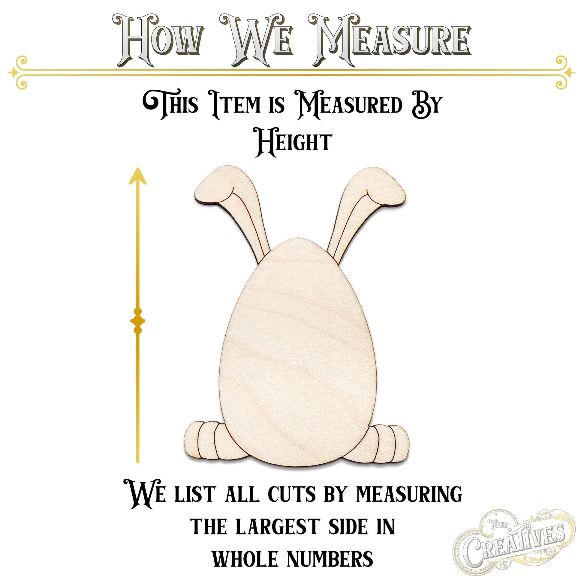 Egg With Bunny Ears Wood Cutout - Laser Cut Unfinished Craft Shape - Multiple Sizes