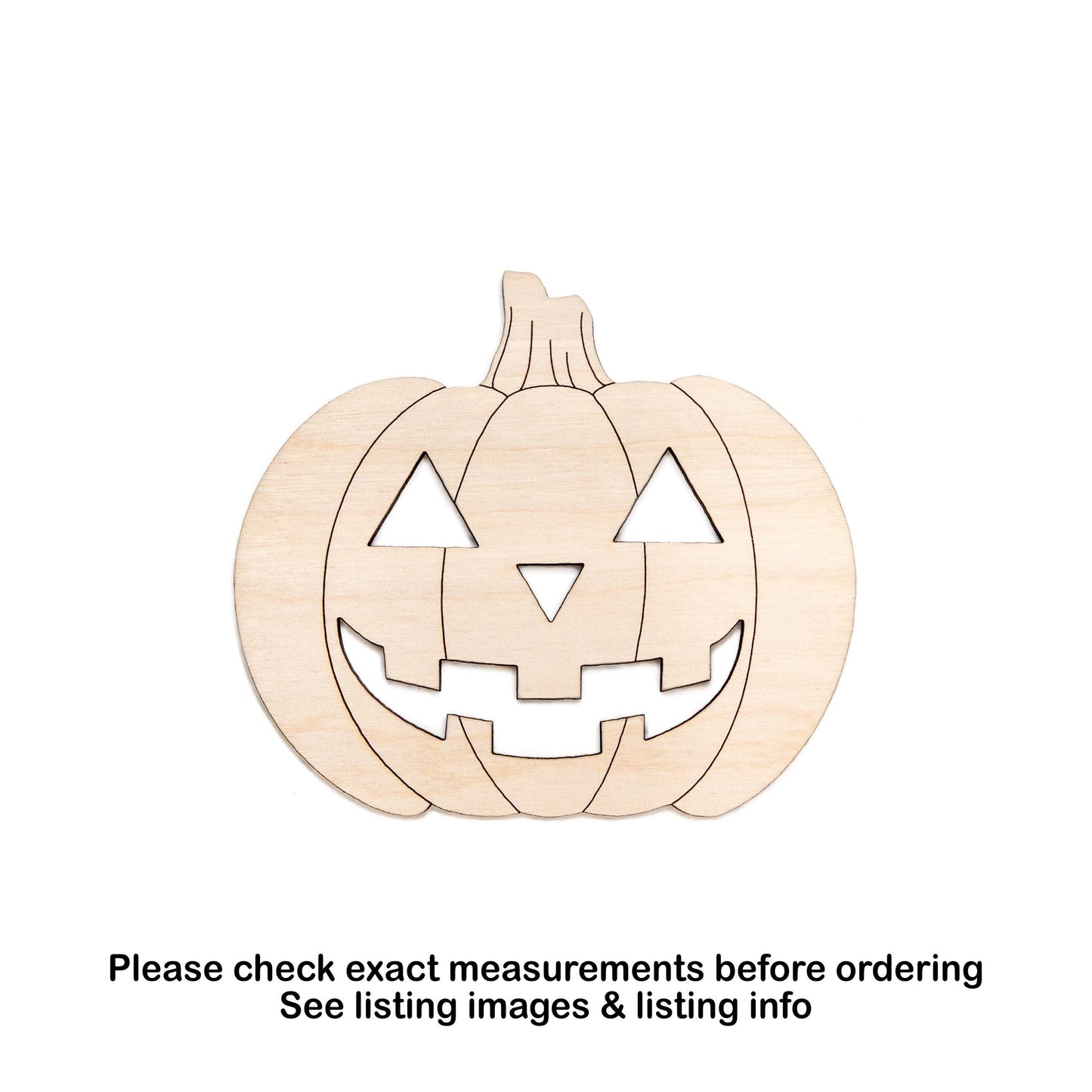 Jack O Lantern Detailed Wood Cutout - Laser Cut Unfinished Craft Shape - Multiple Sizes
