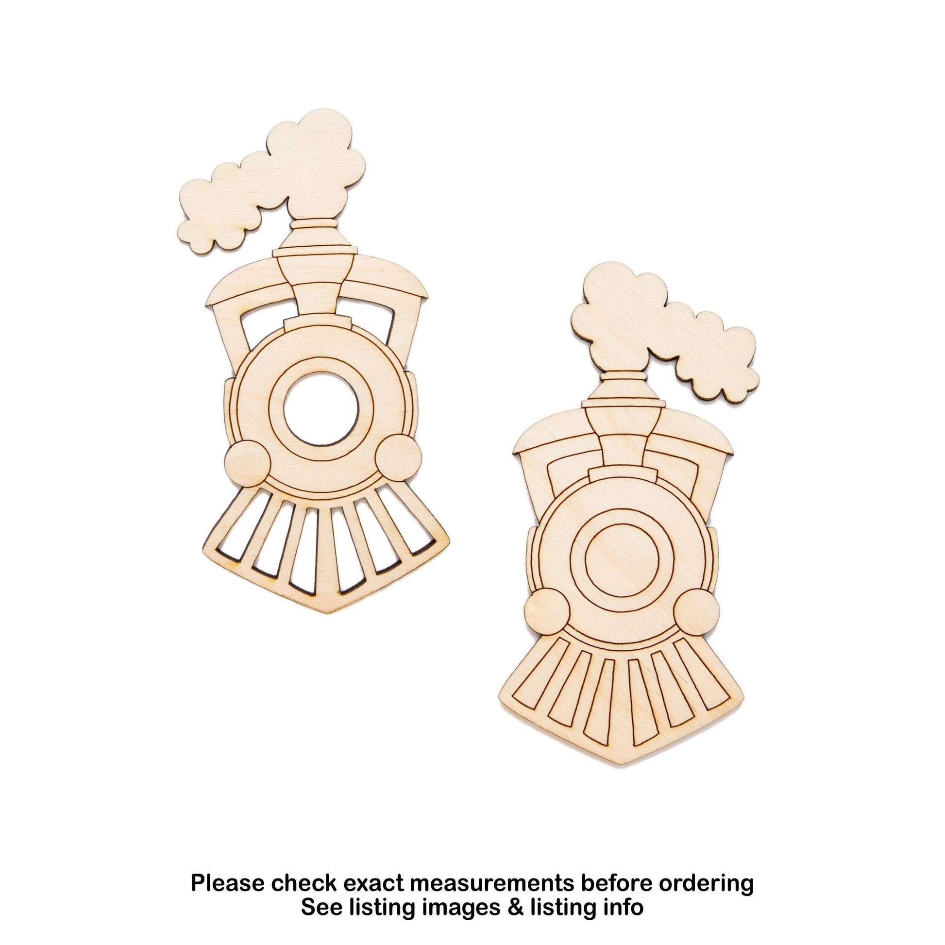Steam Train Front View Detailed Wood Cutout - Laser Cut Unfinished Craft Shape - Multiple Sizes