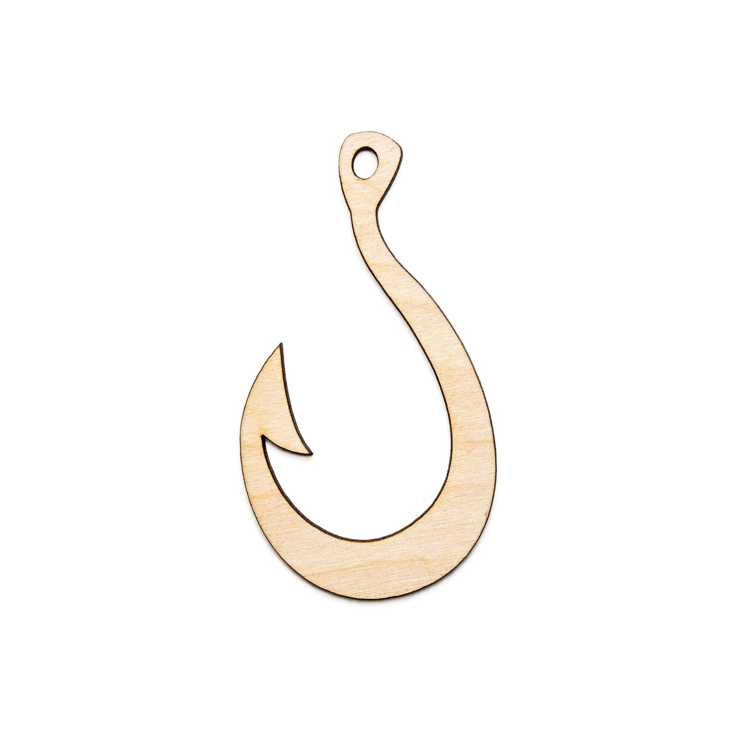 Fish Hook Wood Cutout - Laser Cut Unfinished Craft Shape - Multiple Sizes