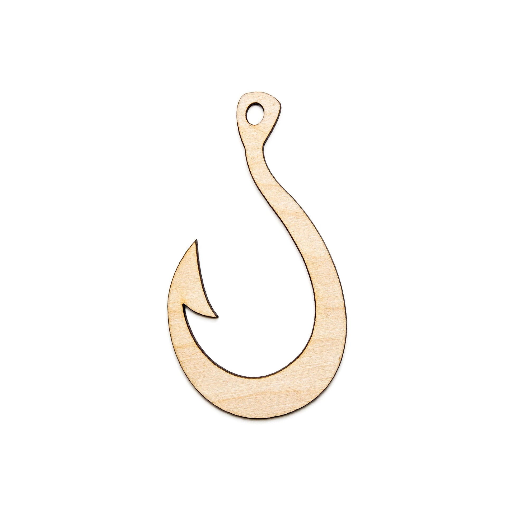 Fish Hook Wood Cutout - Laser Cut Unfinished Craft Shape - Multiple Sizes