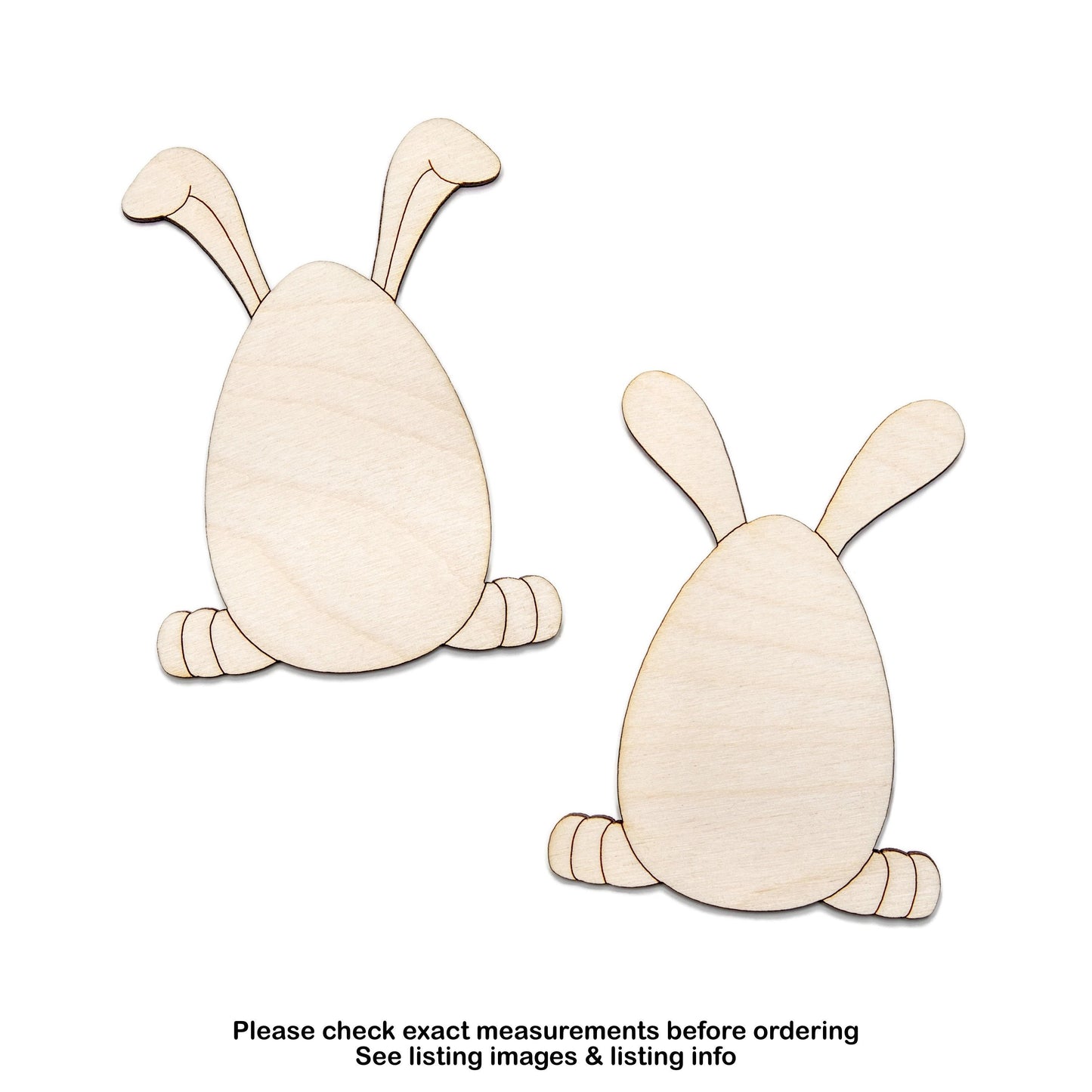 Egg With Bunny Ears Wood Cutout - Laser Cut Unfinished Craft Shape - Multiple Sizes