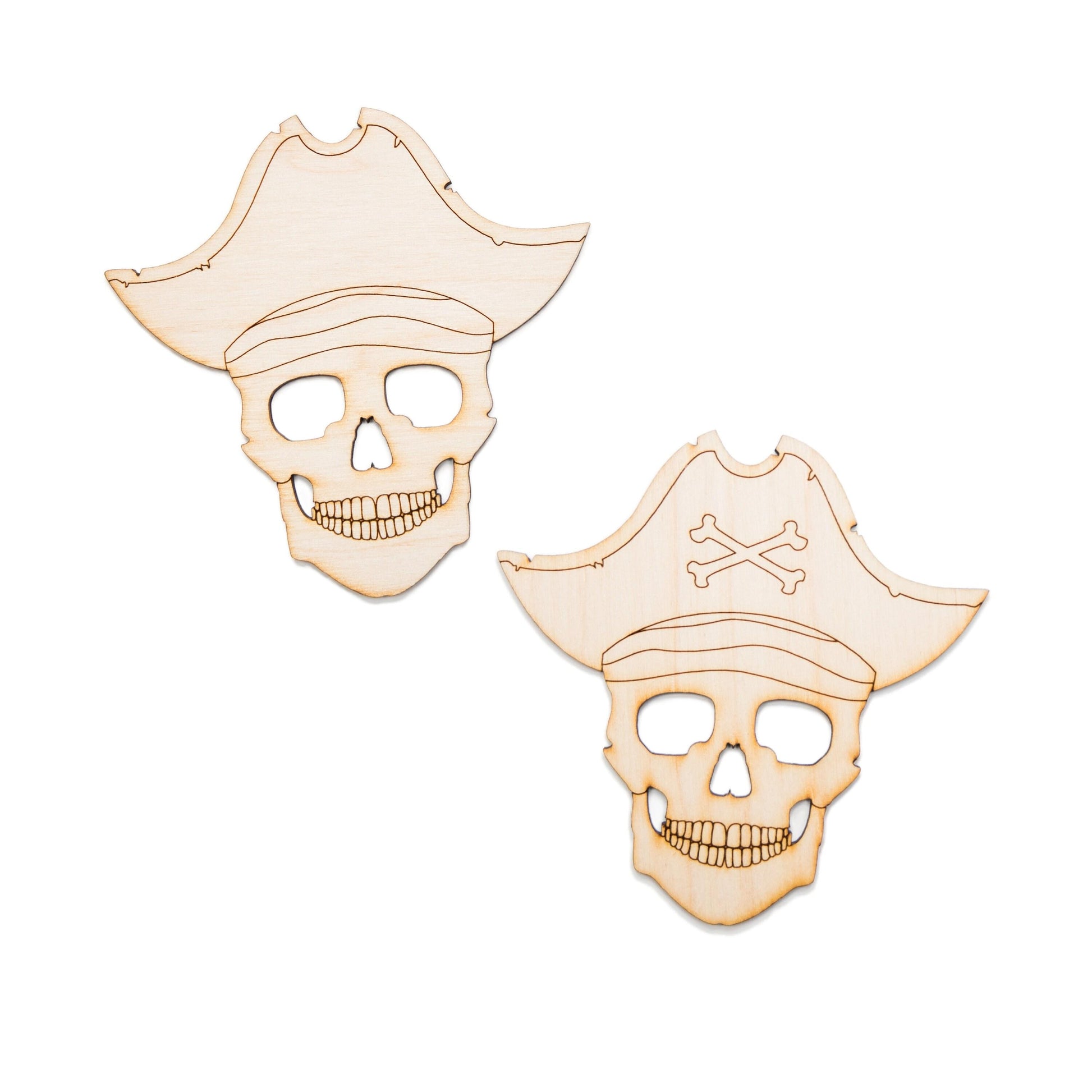 Pirate Skull Head Wood Cutout - Laser Cut Unfinished Craft Shape - Multiple Sizes