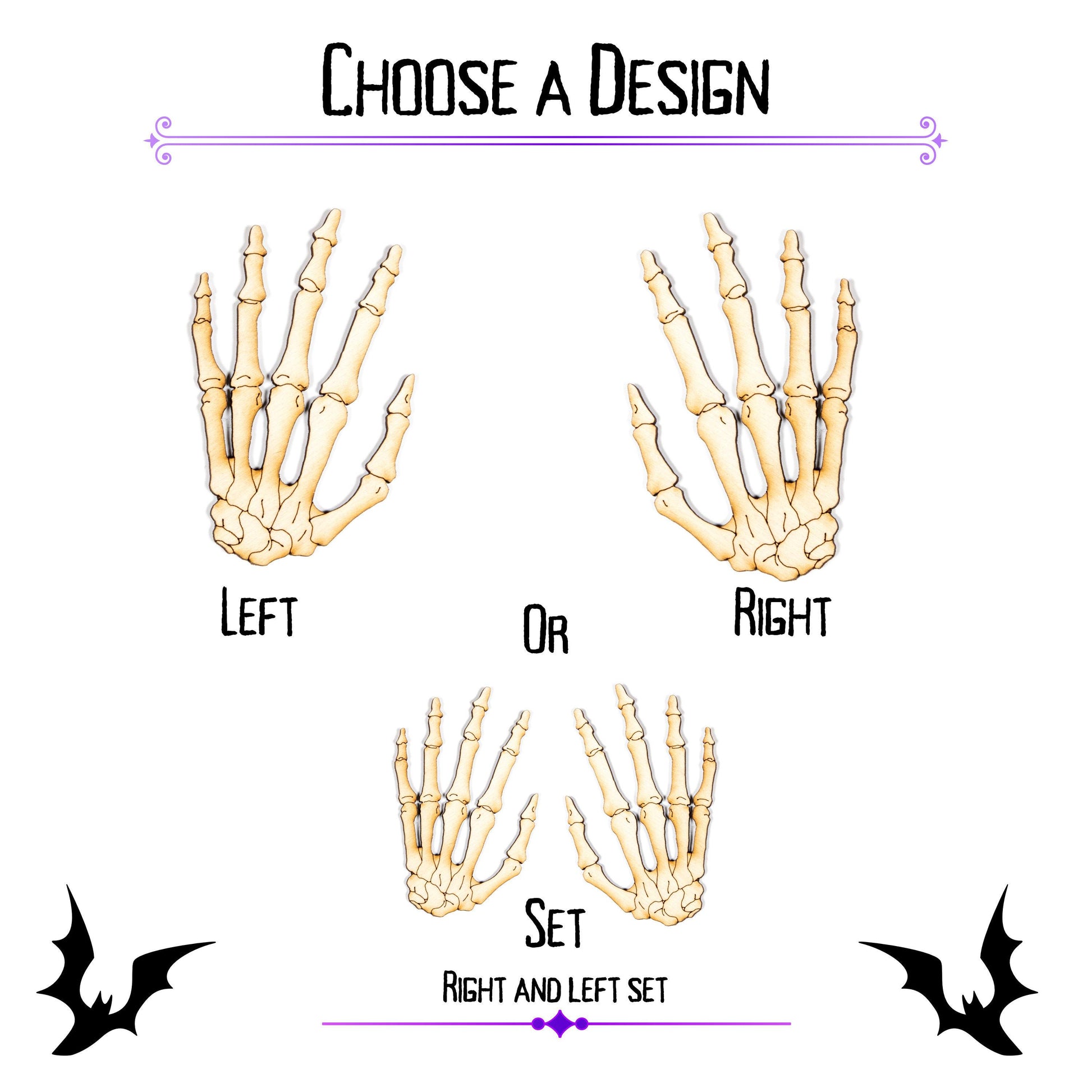 Skeletal Hand Wood Cutout - Laser Cut Unfinished Craft Shape - Multiple Sizes