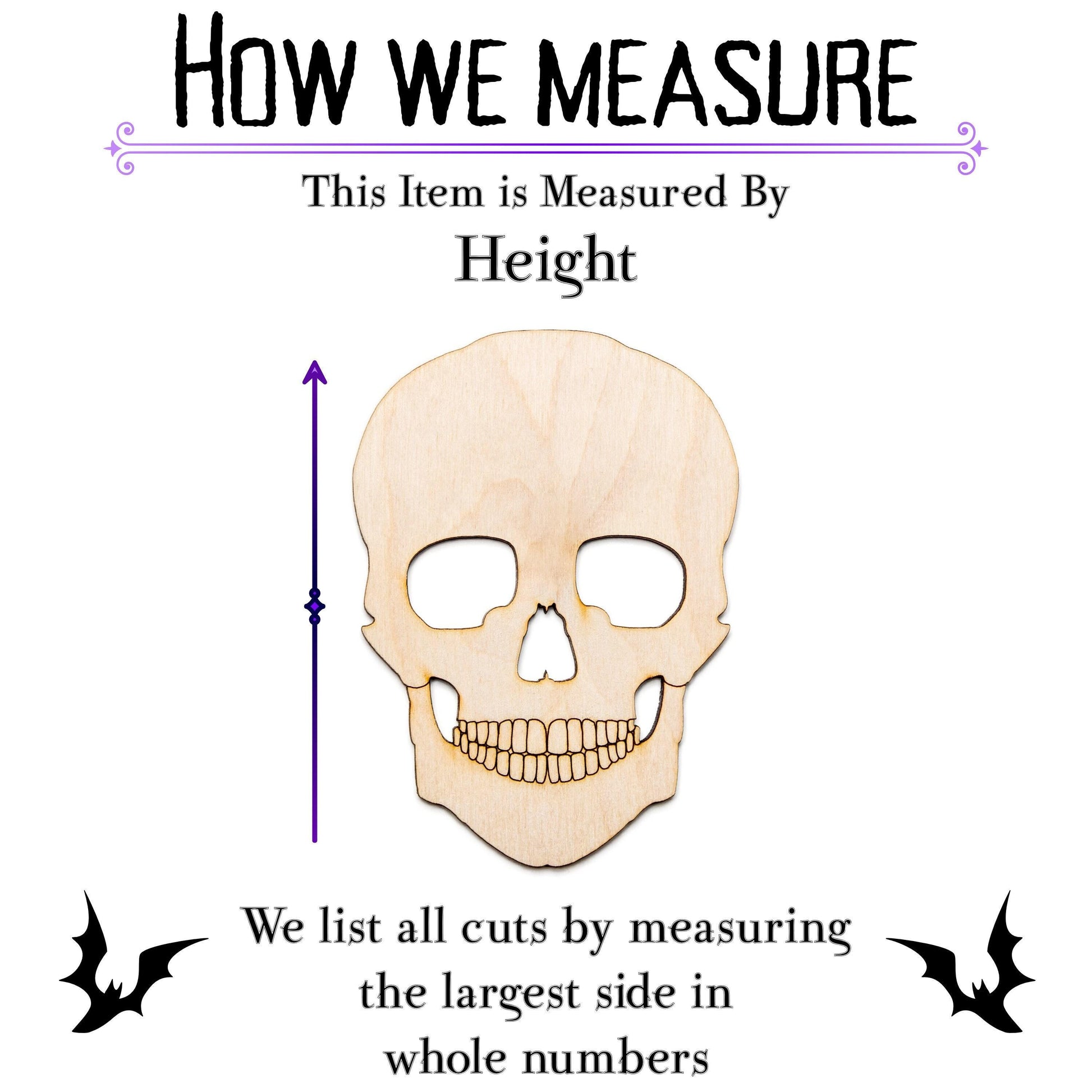 Skull Wood Cutout - Laser Cut Unfinished Craft Shape - Multiple Sizes