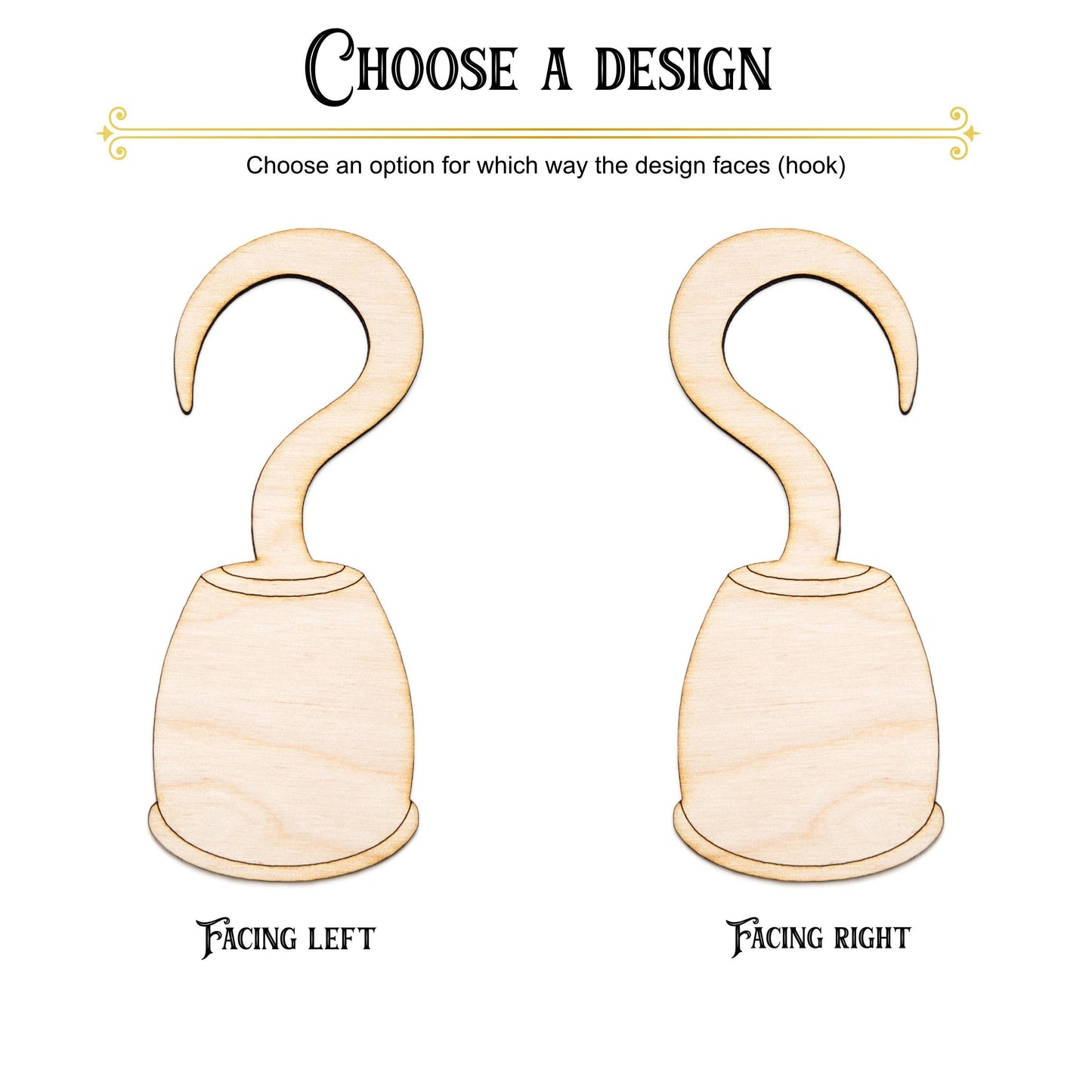 Pirate Hook Wood Cutout - Laser Cut Unfinished Craft Shape - Multiple Sizes