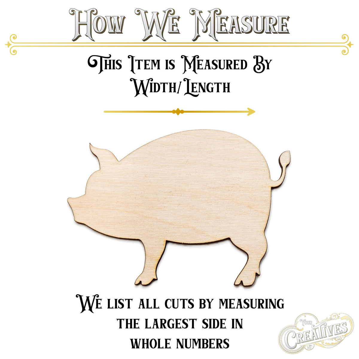 Pig Side View Blank Wood Cutout - Laser Cut Unfinished Craft Shape - Multiple Sizes