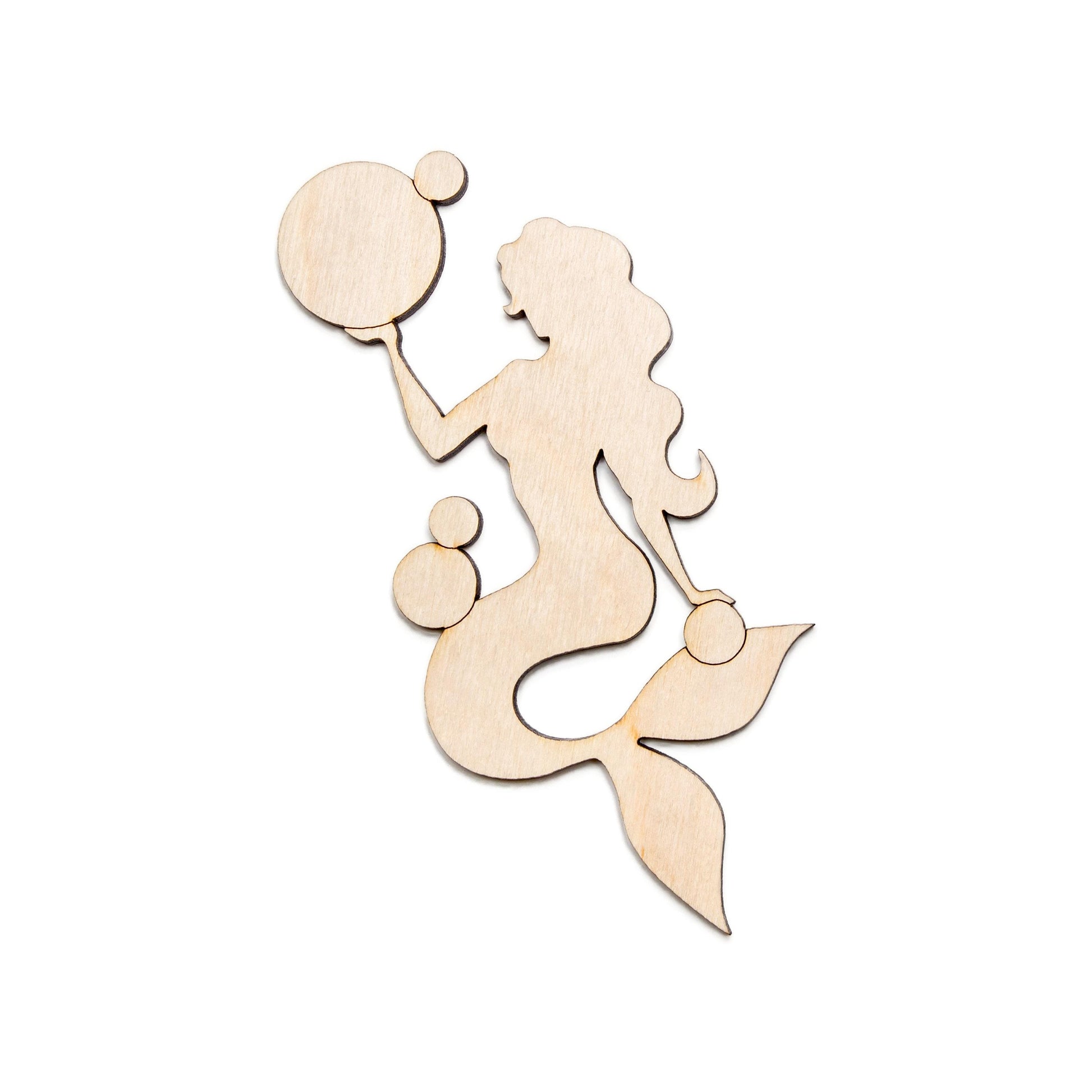 Mermaid Sitting With Bubbles Wood Cutout - Laser Cut Unfinished Craft Shape - Multiple Sizes