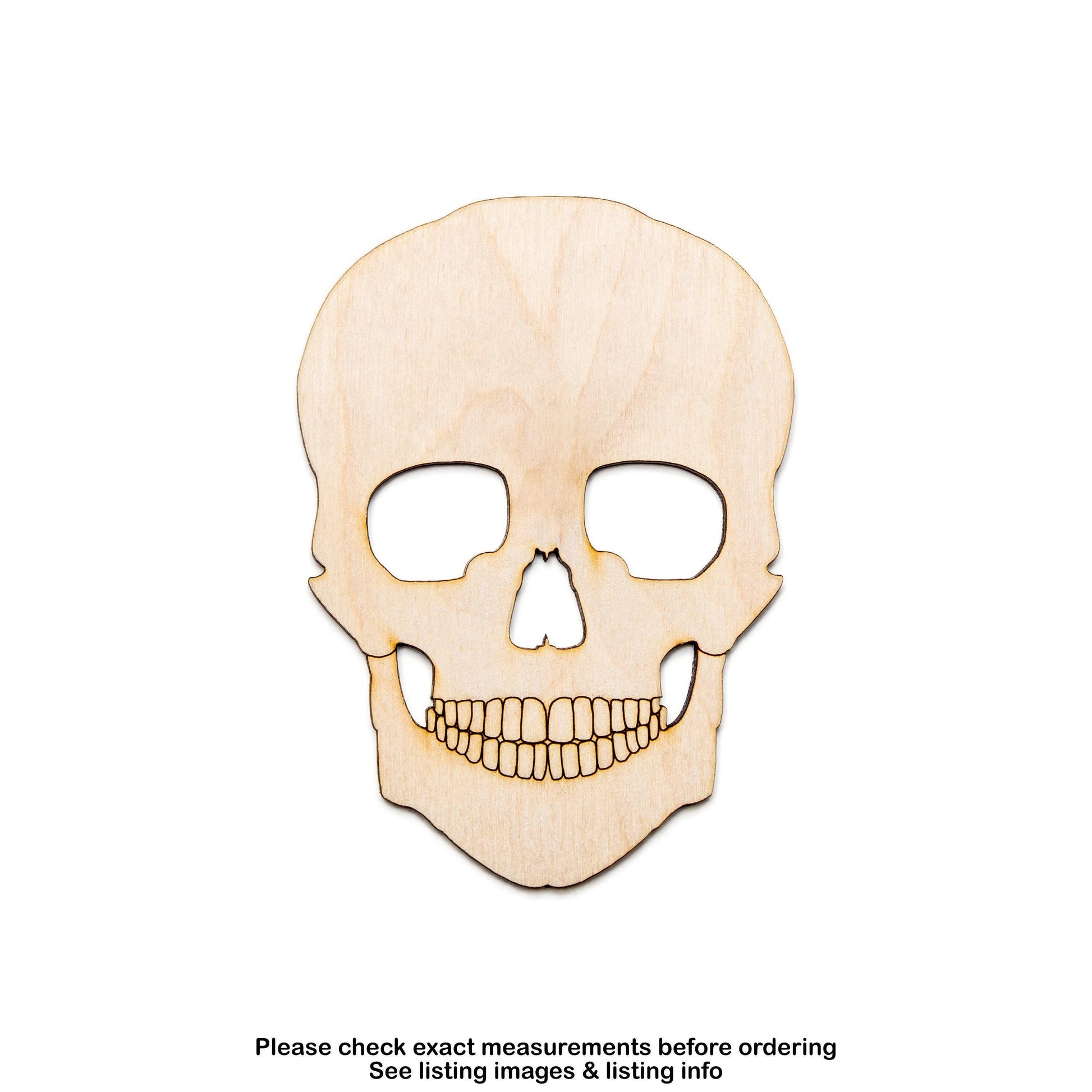 Skull Wood Cutout - Laser Cut Unfinished Craft Shape - Multiple Sizes