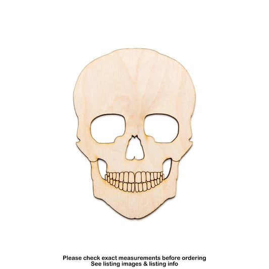 Skull Wood Cutout - Laser Cut Unfinished Craft Shape - Multiple Sizes