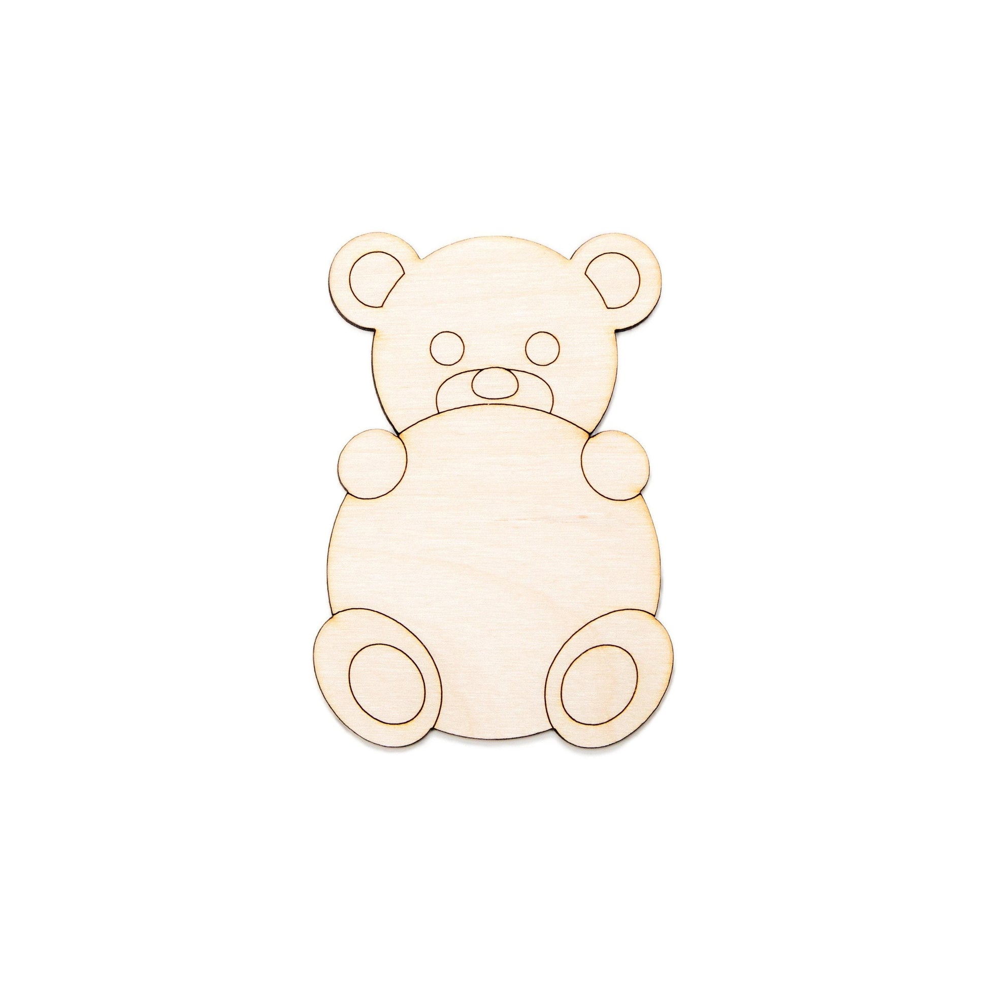 Hugging Teddy Bear With Circle Wood Cutout - Laser Cut Unfinished Craft Shape - Multiple Sizes