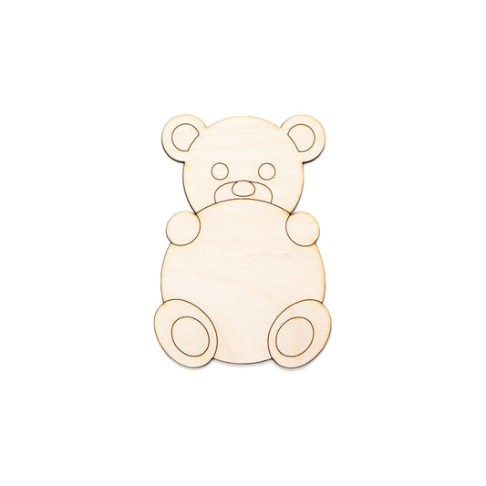 Hugging Teddy Bear With Circle Wood Cutout - Laser Cut Unfinished Craft Shape - Multiple Sizes