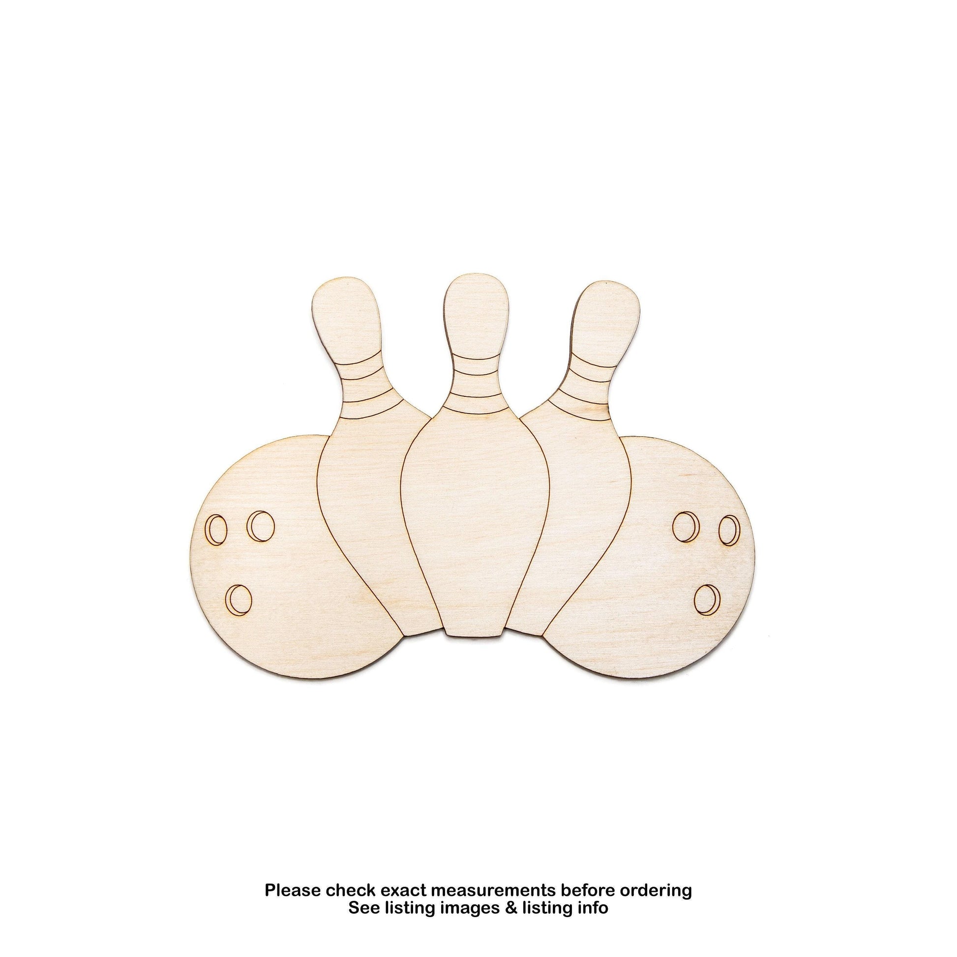 Bowling Balls And Pins Wood Cutout - Laser Cut Unfinished Craft Shape - Multiple Sizes