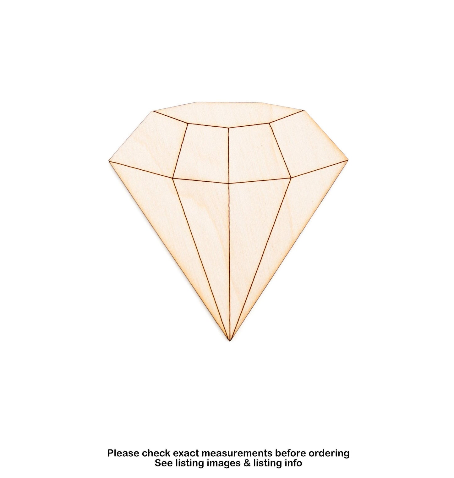 Diamond Jewel Wood Cutout - Laser Cut Unfinished Craft Shape - Multiple Sizes