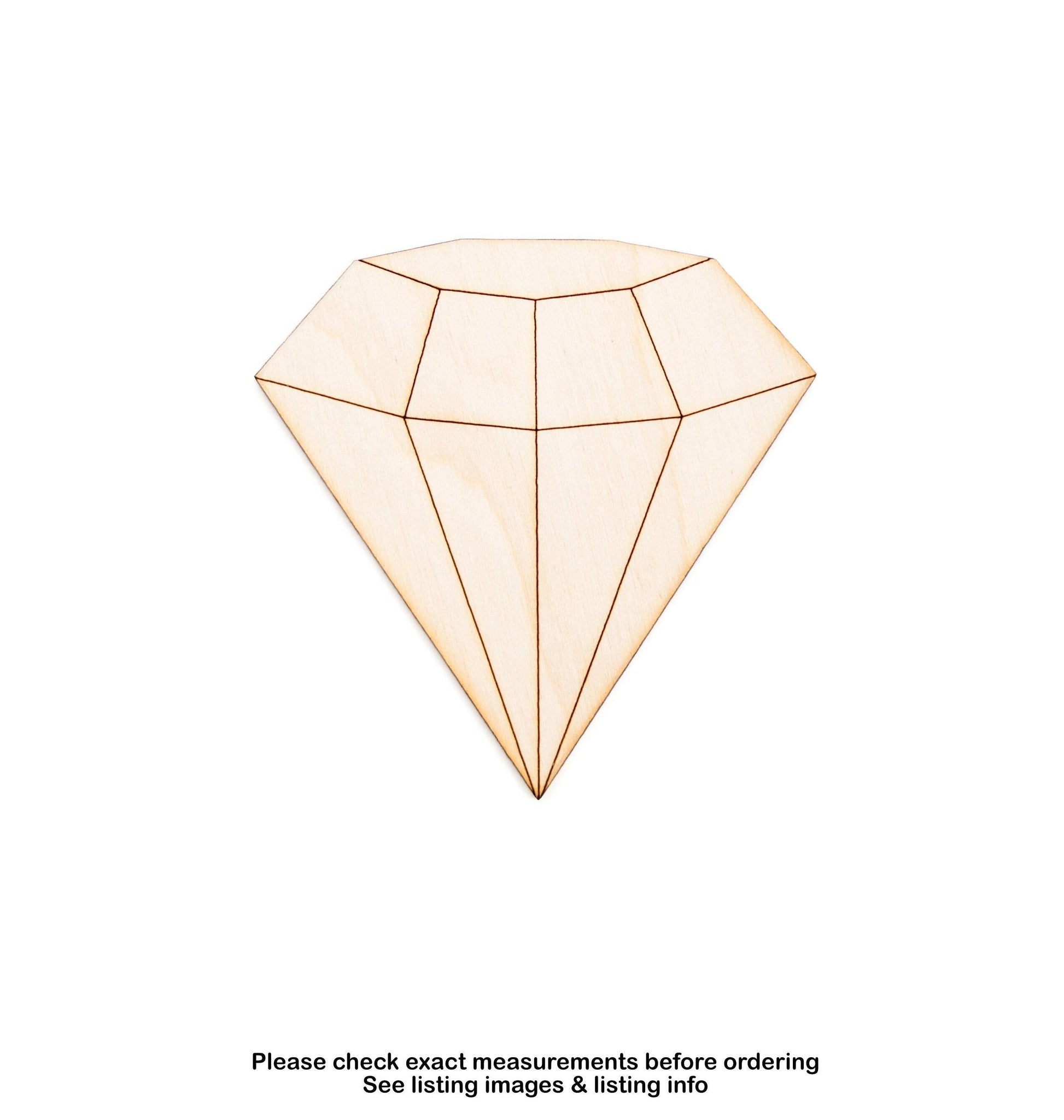 Diamond Jewel Wood Cutout - Laser Cut Unfinished Craft Shape - Multiple Sizes