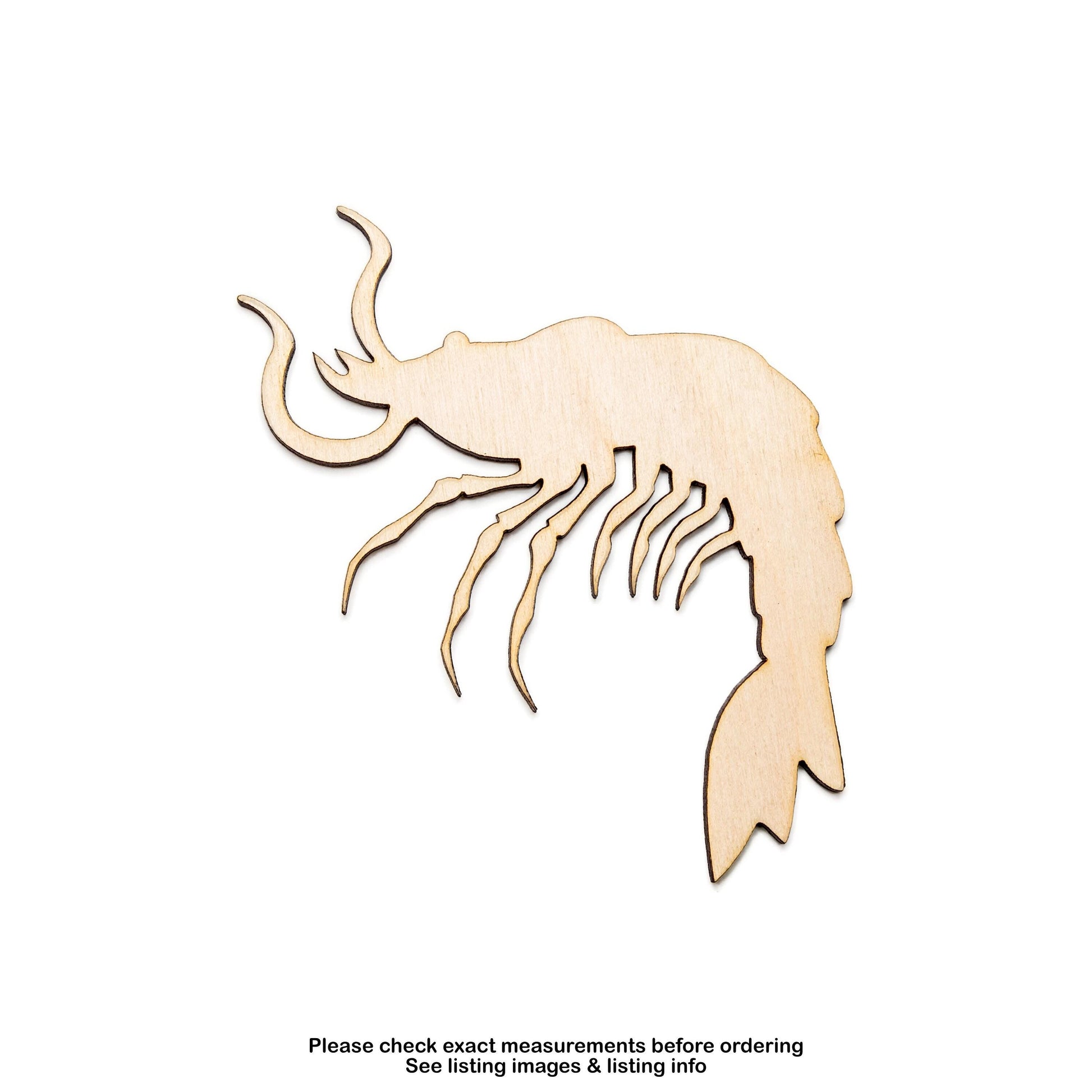 Shrimp Blank Wood Cutout - Laser Cut Unfinished Craft Shape - Multiple Sizes