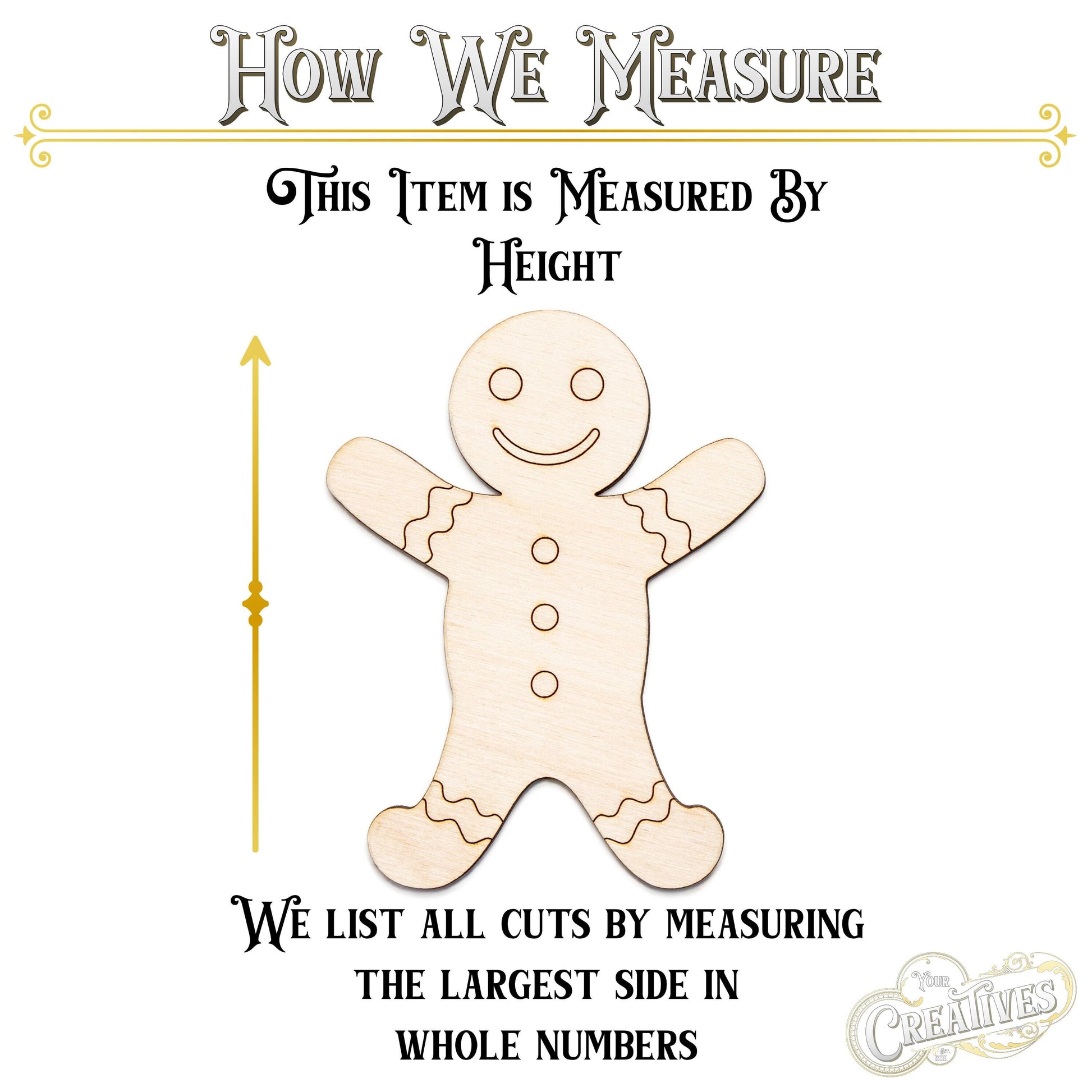 Gingerbread Man Detailed Wood Cutout - Laser Cut Unfinished Craft Shape - Multiple Sizes