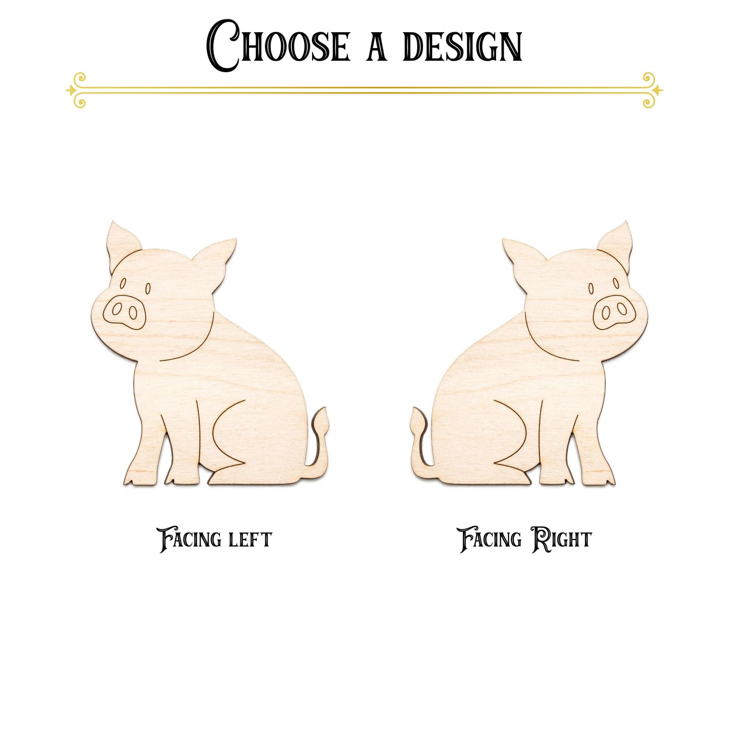 Piglet Sitting Wood Cutout - Laser Cut Unfinished Craft Shape - Multiple Sizes