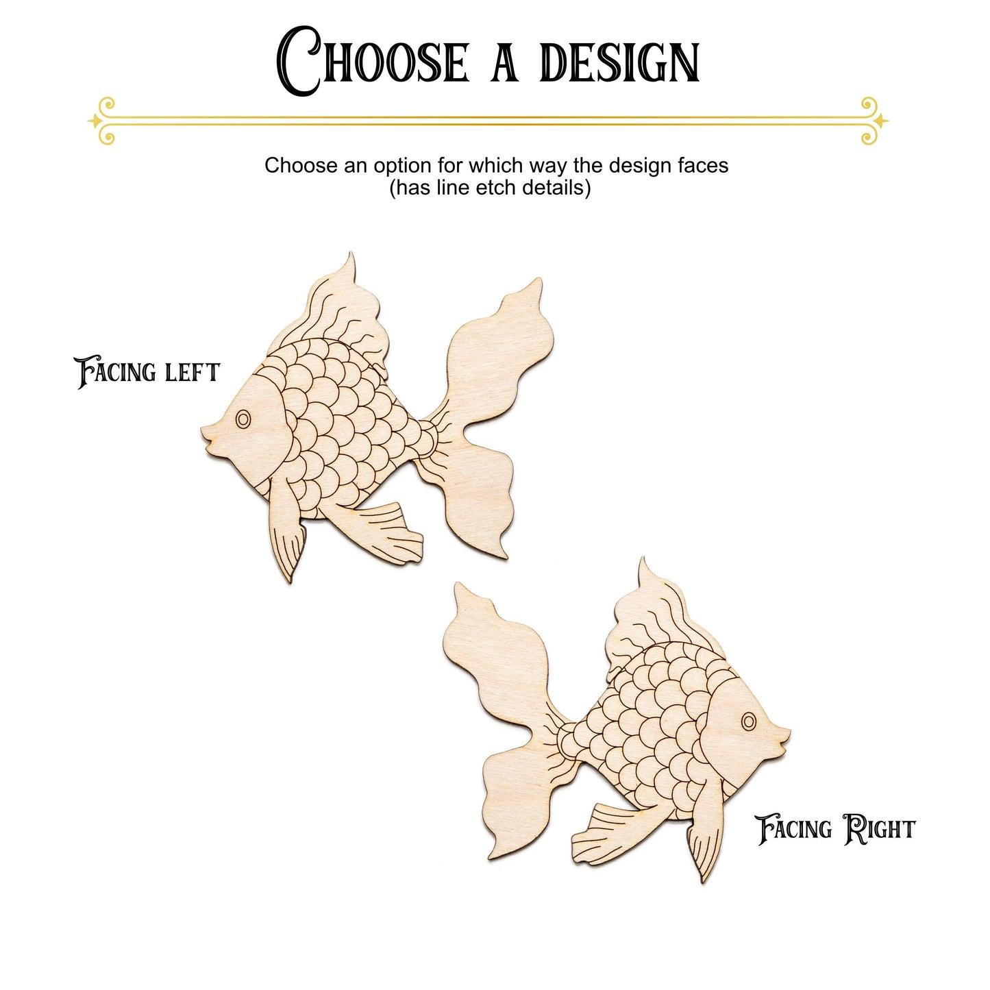 Goldfish Detailed Wood Cutout - Laser Cut Unfinished Craft Shape - Multiple Sizes