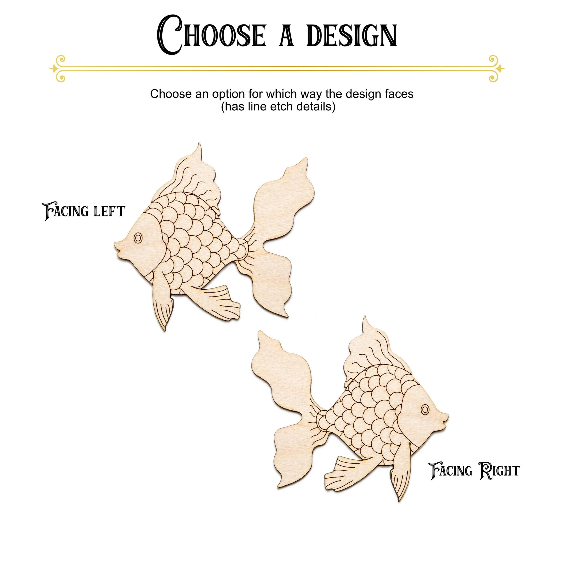 Goldfish Detailed Wood Cutout - Laser Cut Unfinished Craft Shape - Multiple Sizes