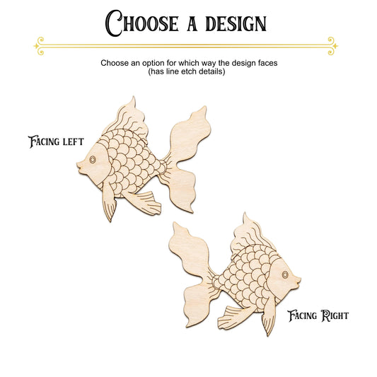 Goldfish Detailed Wood Cutout - Laser Cut Unfinished Craft Shape - Multiple Sizes