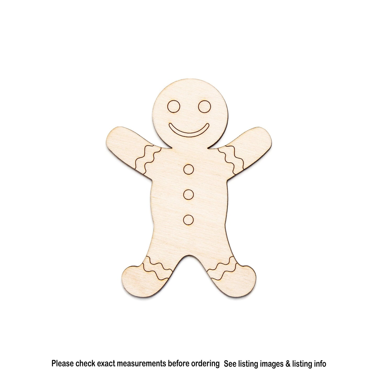 Gingerbread Man Detailed Wood Cutout - Laser Cut Unfinished Craft Shape - Multiple Sizes