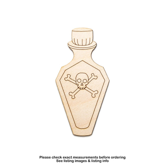 Skull & Crossbones Bottle Wood Cutout - Laser Cut Unfinished Craft Shape - Multiple Sizes
