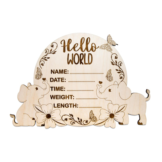 Baby Elephant Announcement Sign Blank Wood Cutout - Laser Cut Unfinished Craft Shape - Multiple Sizes