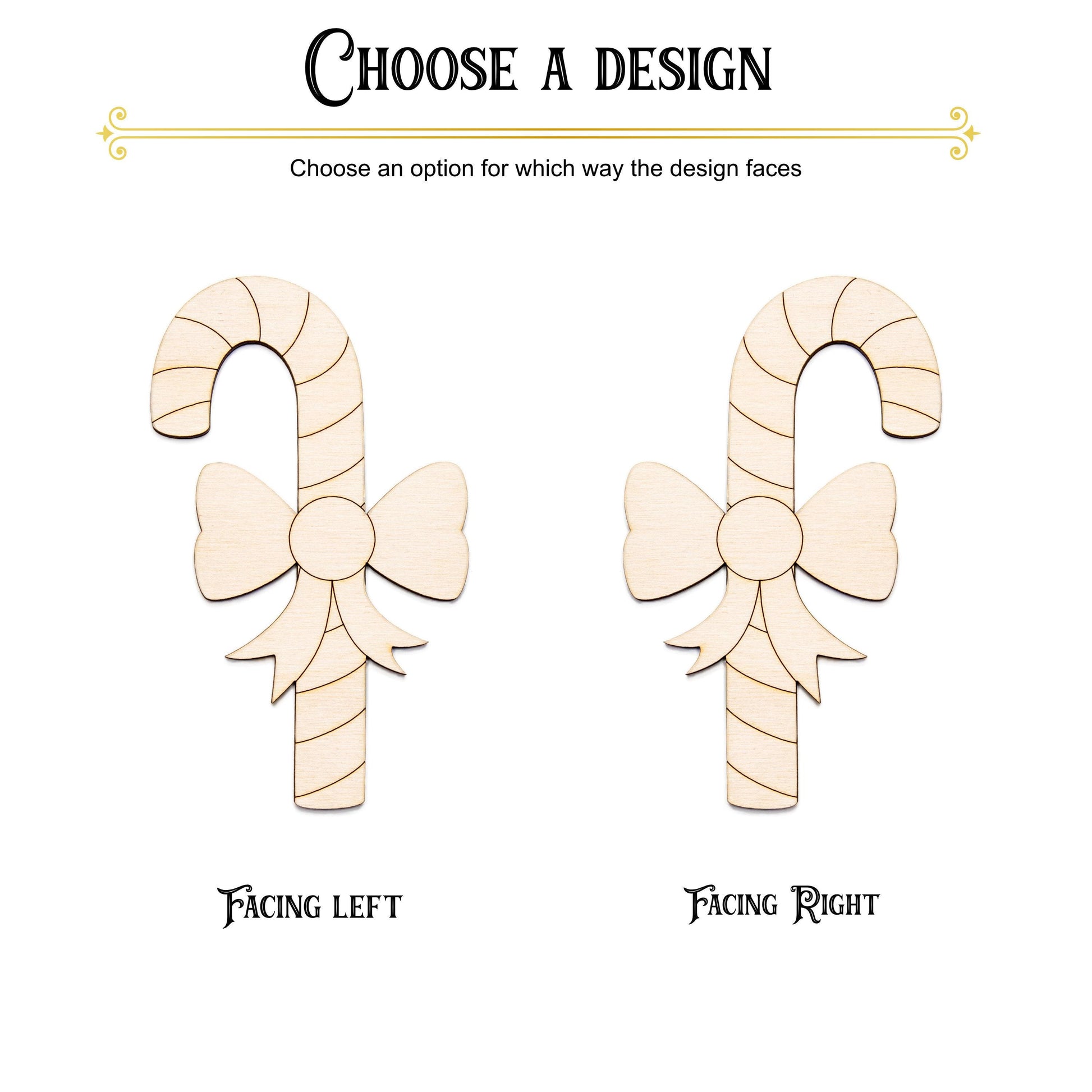 Candy Cane With Bow Detailed Wood Cutout - Laser Cut Unfinished Craft Shape - Multiple Sizes
