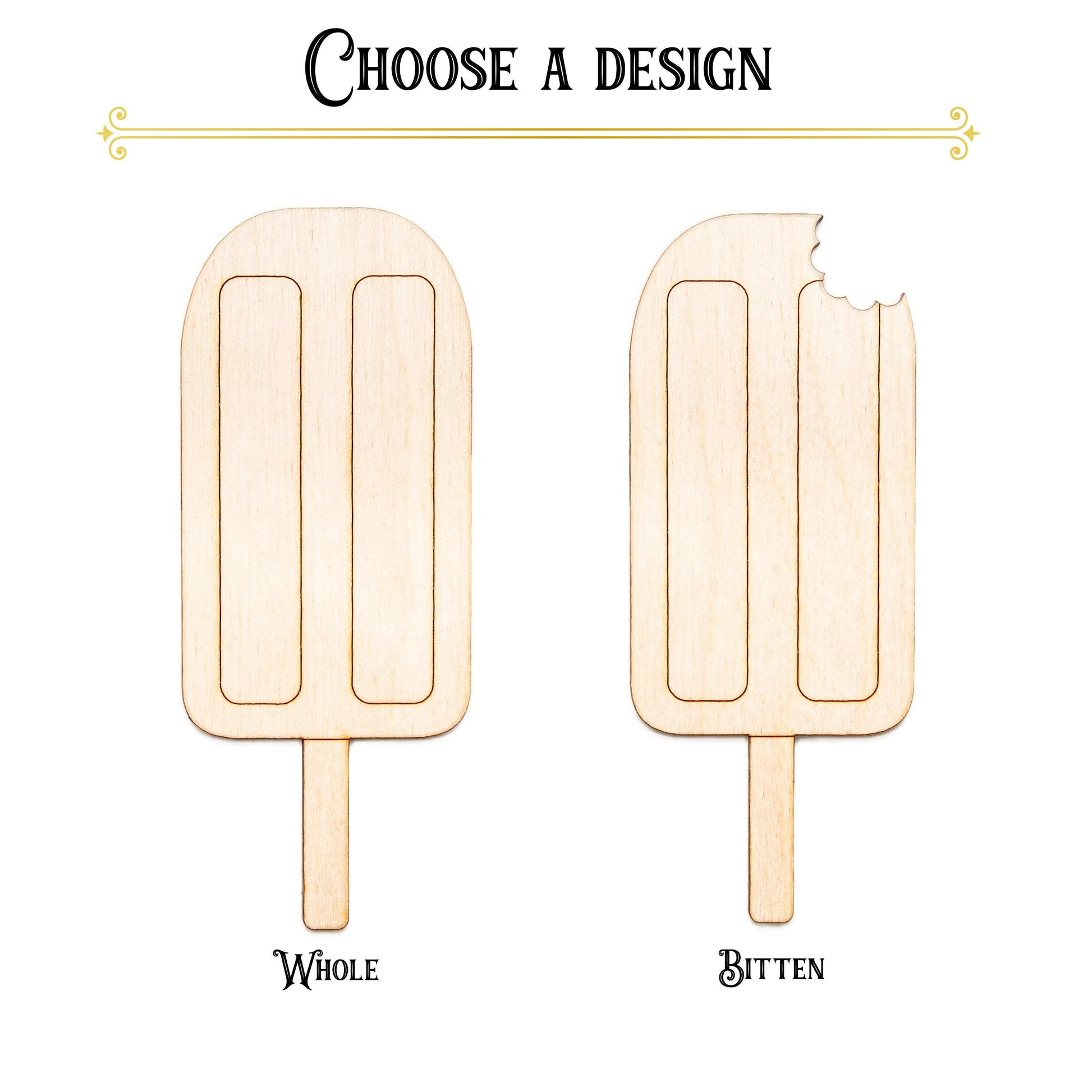 Popsicle With Bite Detailed Wood Cutout - Laser Cut Unfinished Craft Shape - Multiple Sizes