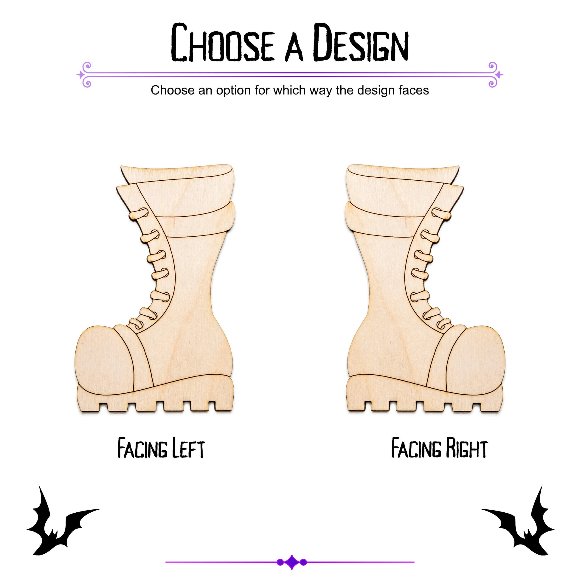 Goth Boot Detailed Wood Cutout - Laser Cut Unfinished Craft Shape - Multiple Sizes