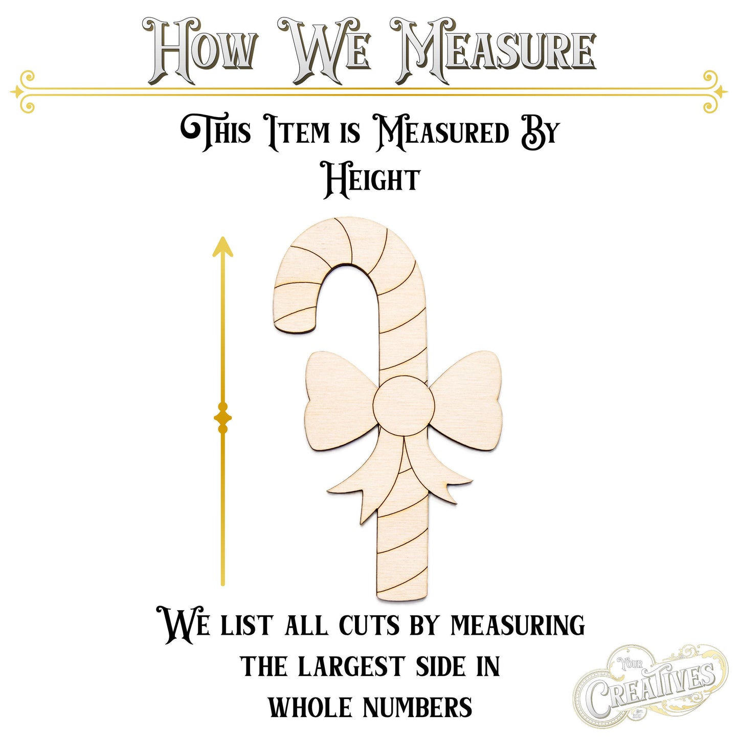 Candy Cane With Bow Detailed Wood Cutout - Laser Cut Unfinished Craft Shape - Multiple Sizes