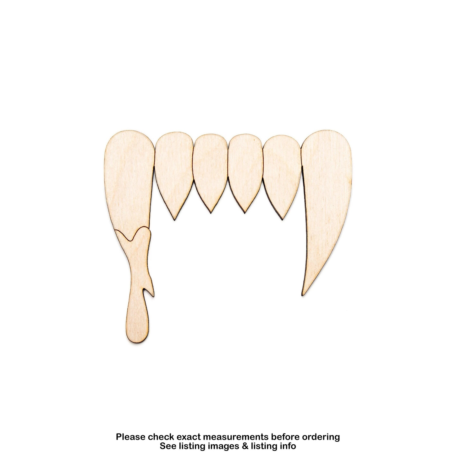 Bloody Vampire Fangs Wood Cutout - Laser Cut Unfinished Craft Shape - Multiple Sizes