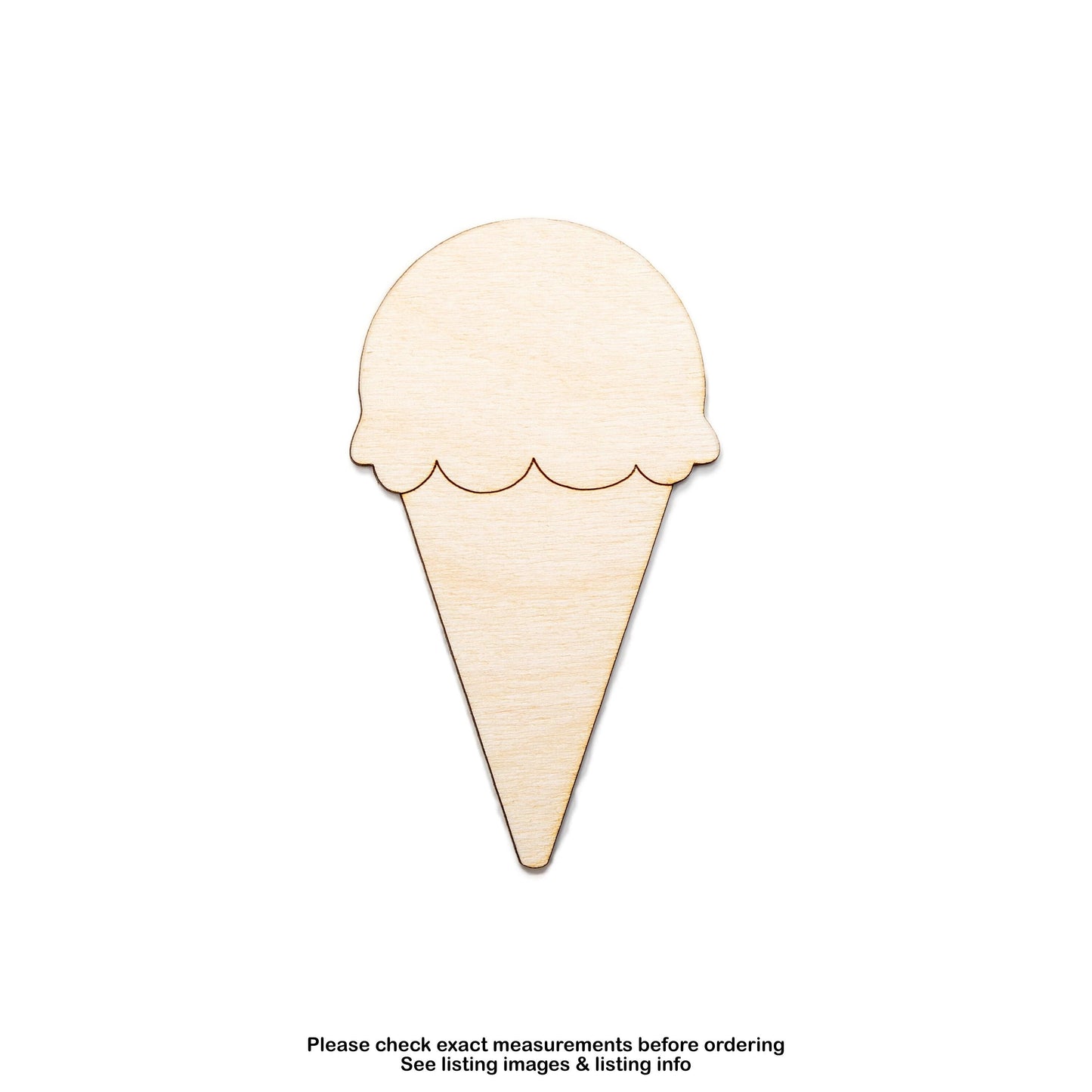 Ice Cream Cone Wood Cutout - Laser Cut Unfinished Craft Shape - Multiple Sizes